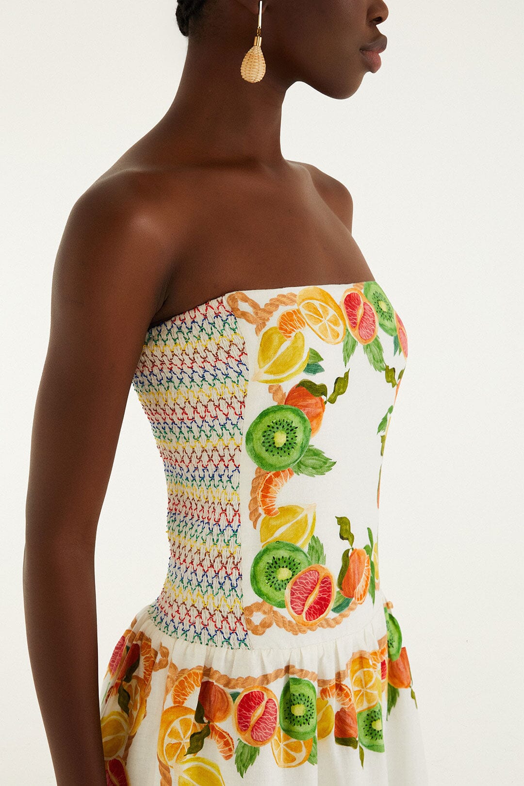 Off-White Biricutico Scarf Smocked Strapless Maxi Dress