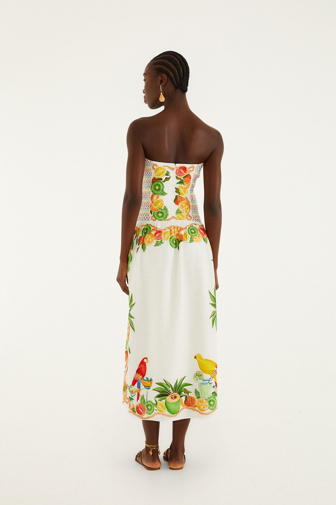 Off-White Biricutico Scarf Smocked Strapless Maxi Dress