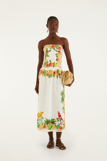 Off-White Biricutico Scarf Smocked Strapless Maxi Dress