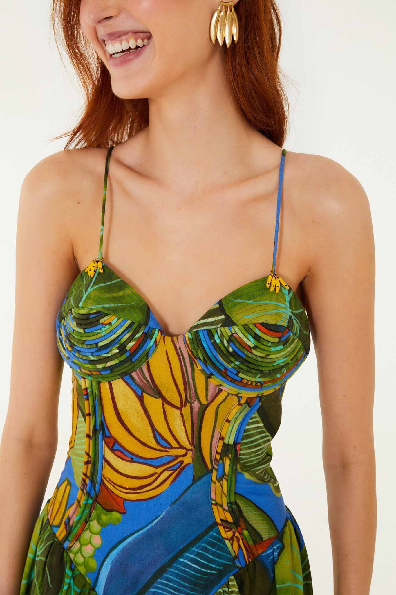 Blue Banana Grapes 3d Bodice Sleeveless Maxi Dress