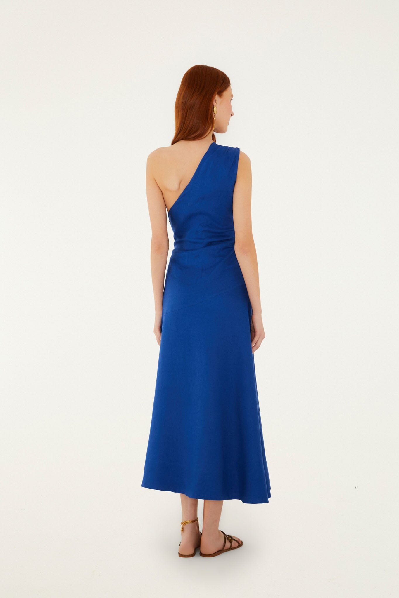 Blue Seahorse Embroidery One-Shoulder  Maxi Dress