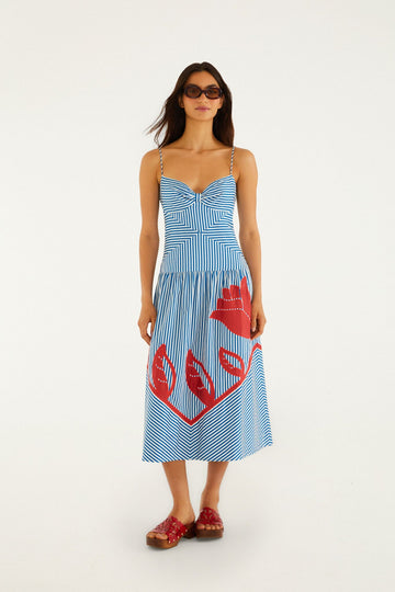 Blue Sky Stripes Sleeveless Midi Dress
