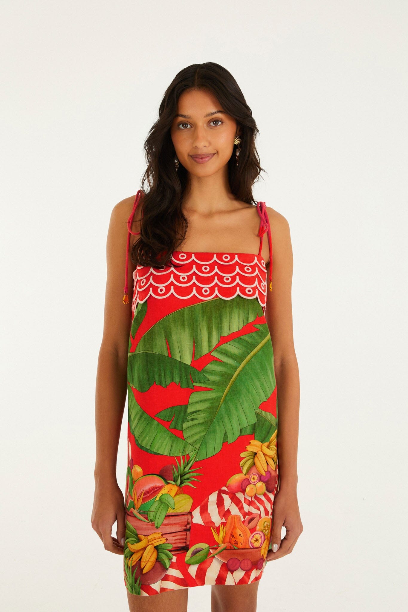 Red Fruit Trolley Banana Tassels Mini Dress