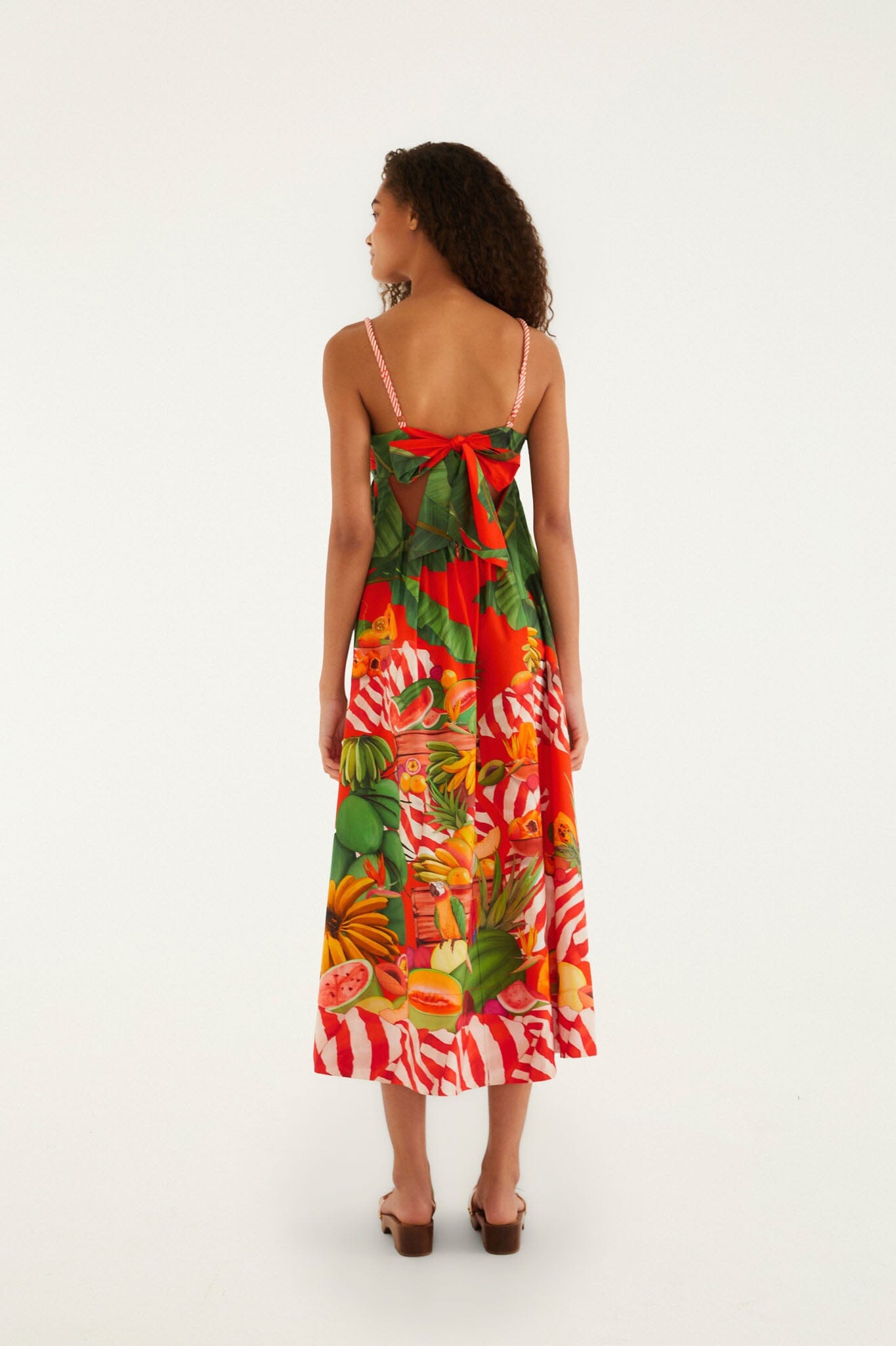 Red Fruit Trolley Sweetheart Neck Maxi Dress