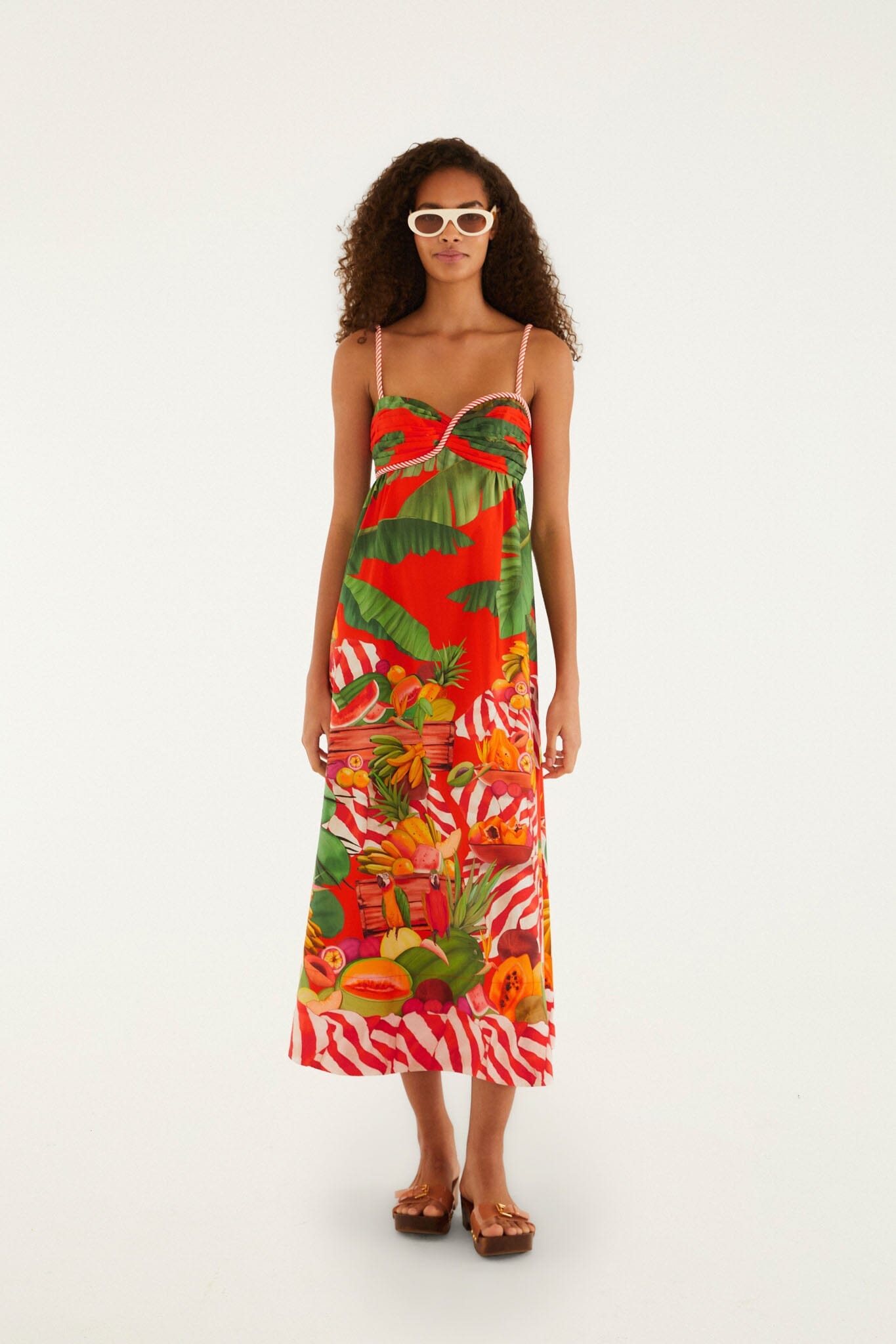 Red Fruit Trolley Sweetheart Neck Maxi Dress