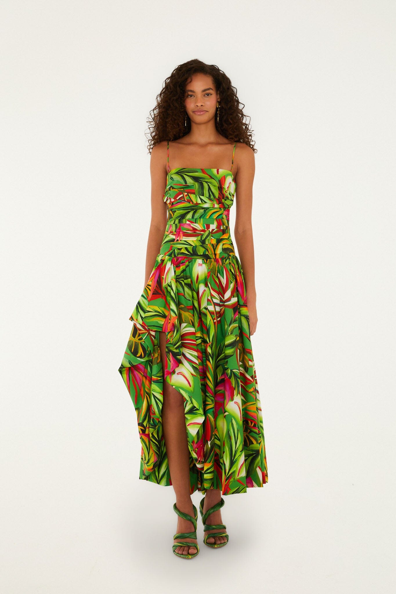 Green Tropical Dream Draped  Maxi Dress