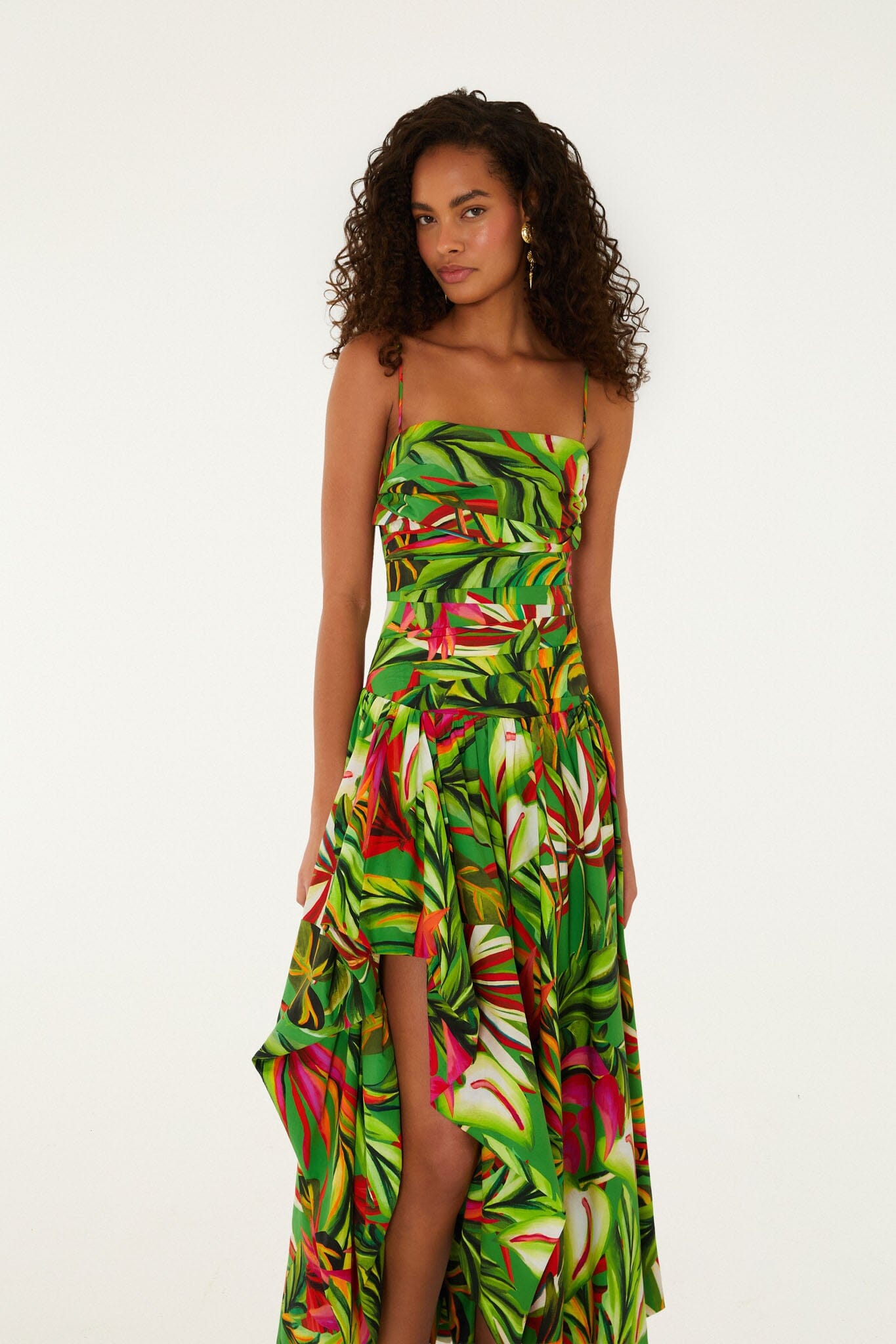 Green Tropical Dream Draped  Maxi Dress