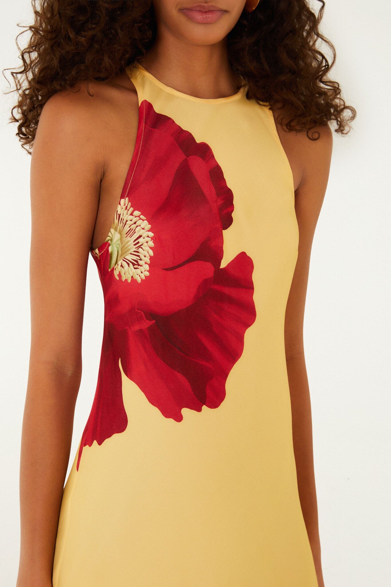 Light Yellow Poppy Flowers Sleeveless  Maxi Dress