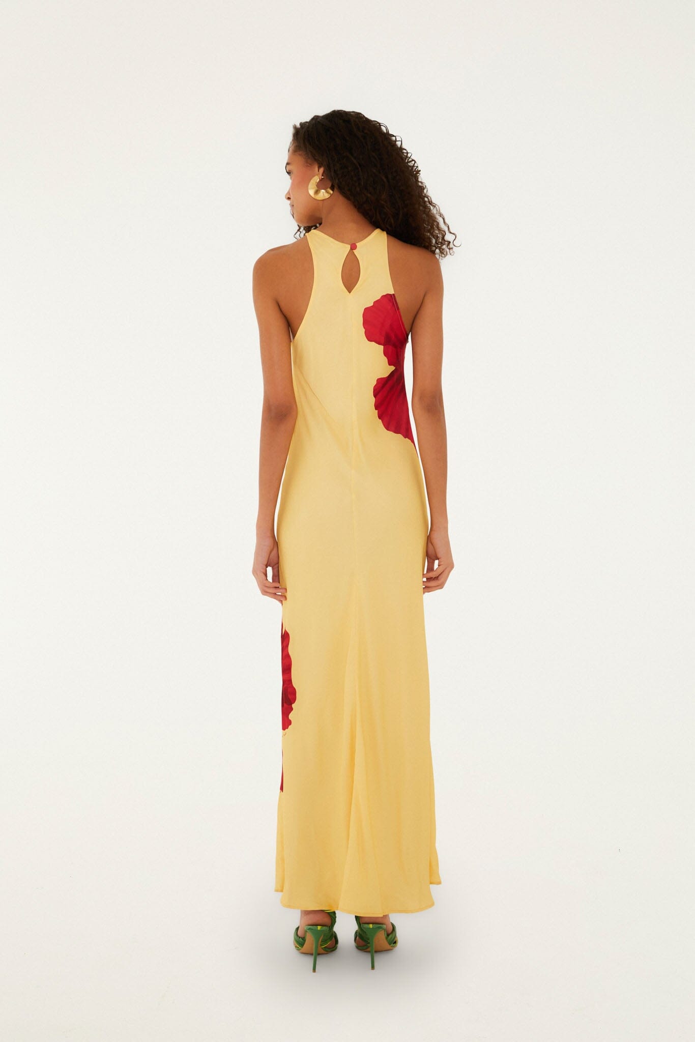 Light Yellow Poppy Flowers Sleeveless  Maxi Dress