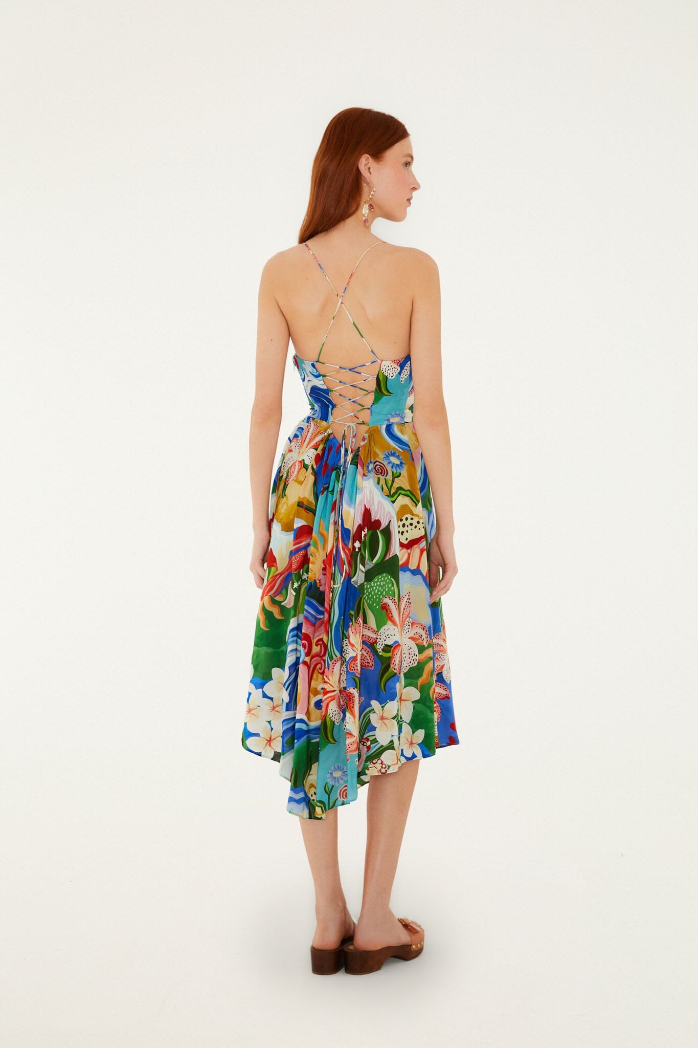 Multicolor Garden Of Life Back Ties Midi Dress