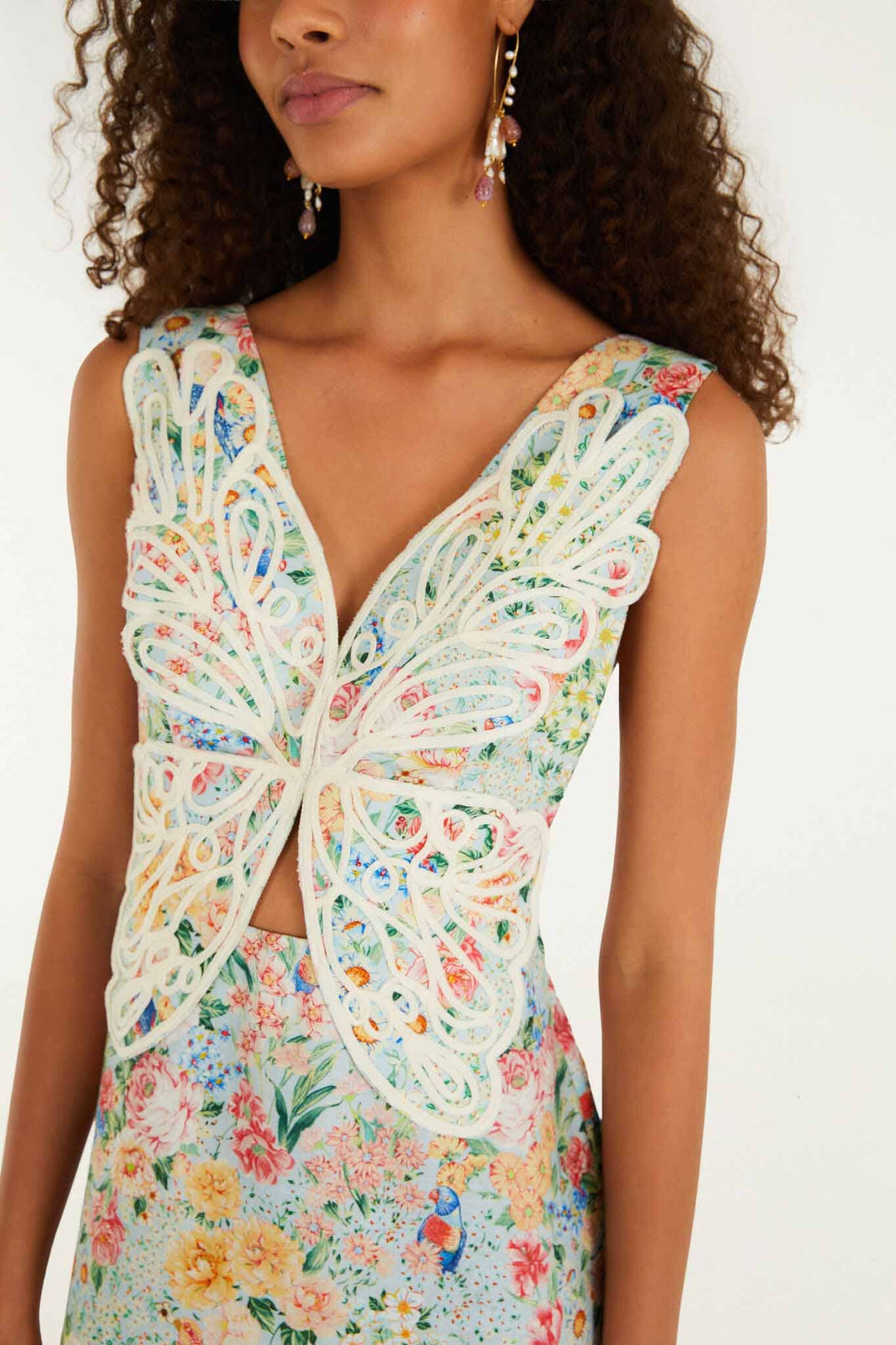 Multicolor Rendeira 3d Bodice  Midi Dress