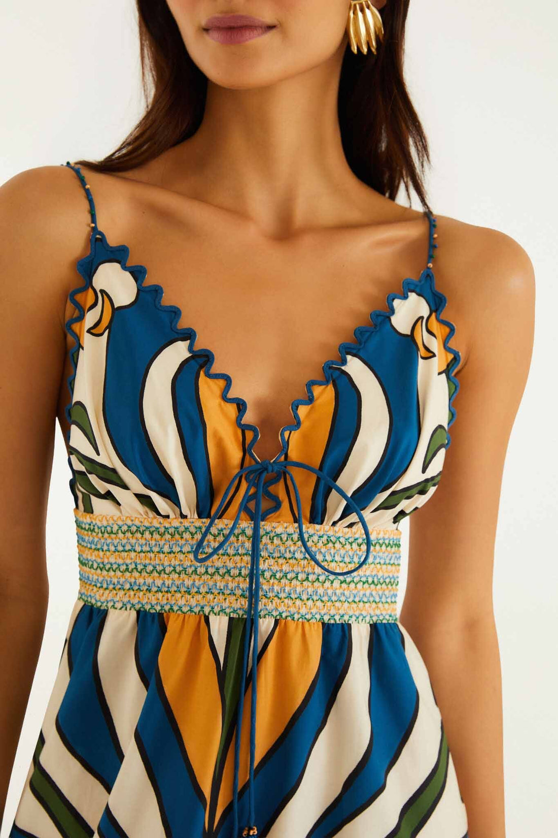 Multicolor Tropical Graphic Wavy Detail Maxi Dress