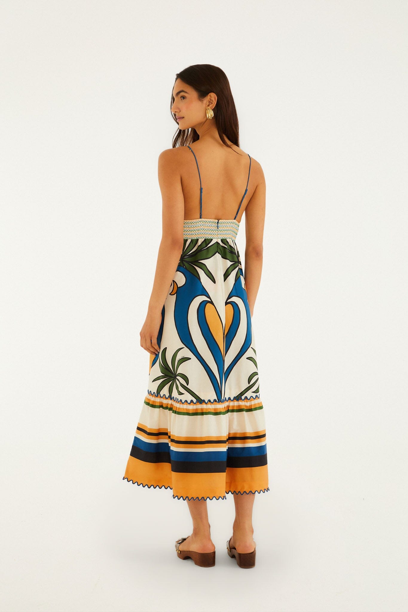 Multicolor Tropical Graphic Wavy Detail Maxi Dress
