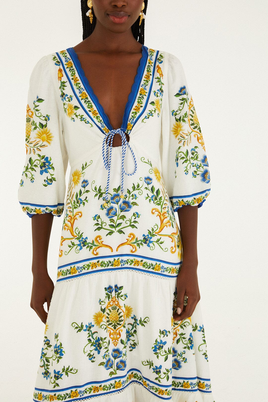 Off-White Emily Floral Tapestry Drawstring Midi Dress