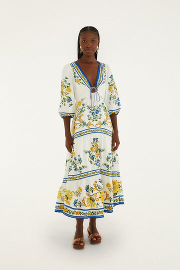 Off-White Emily Floral Tapestry Drawstring Midi Dress
