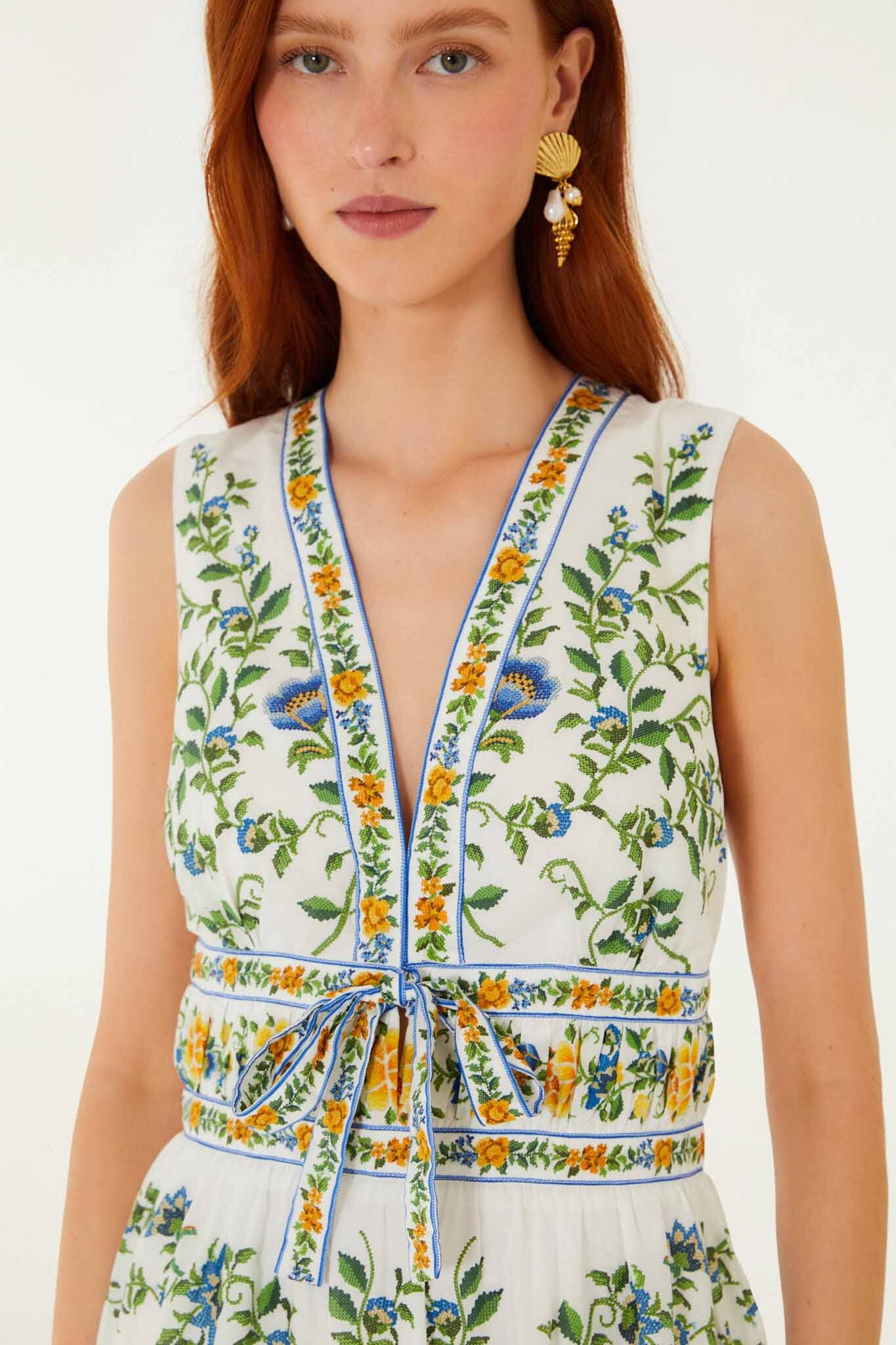 Off-White Emily Floral Tapestry Ruffled Mini Dress