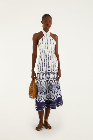 Off-White Fishes Flow Halter Neck Midi Dress
