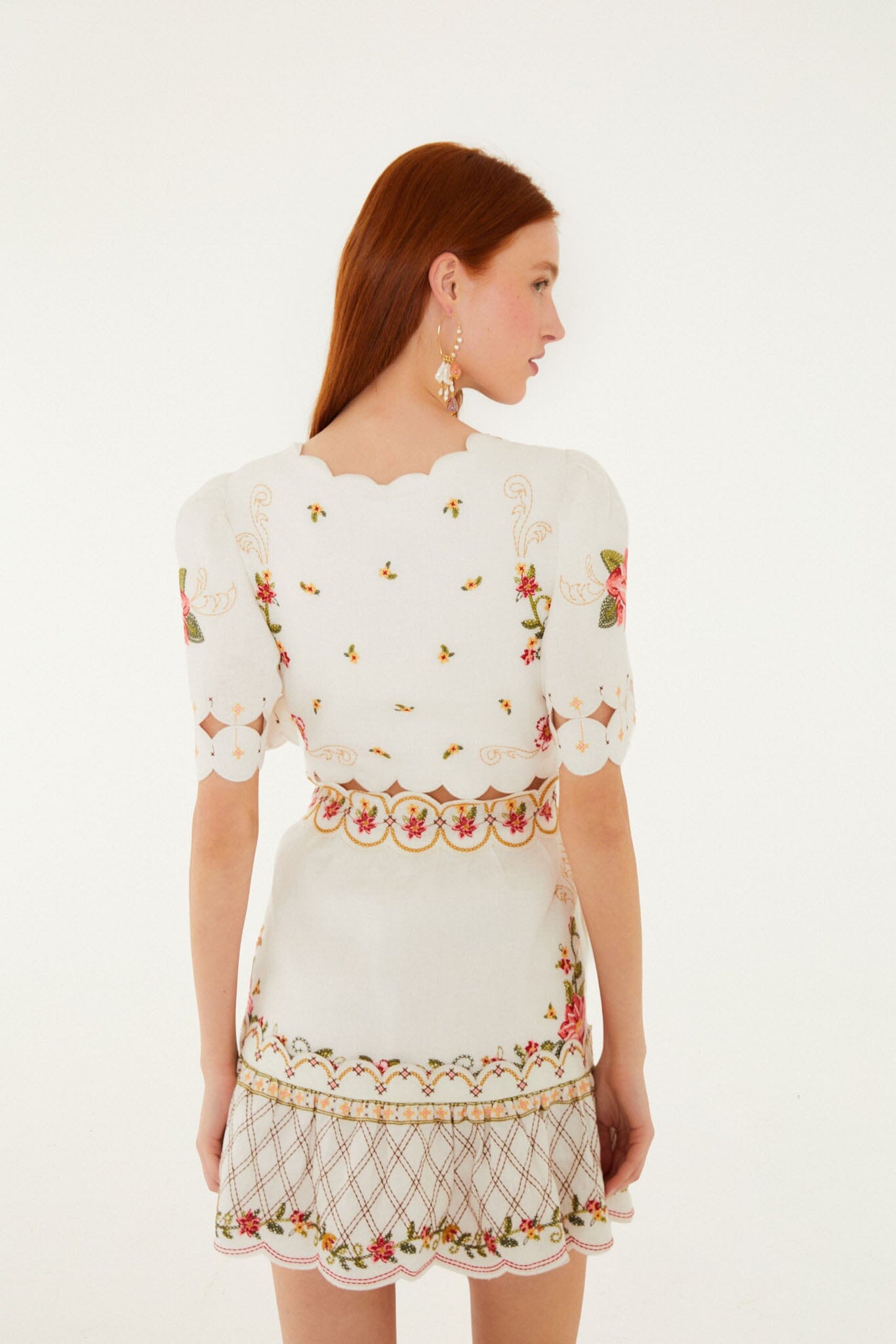 Off-White Flower Embroidery Scalloped Mini Dress