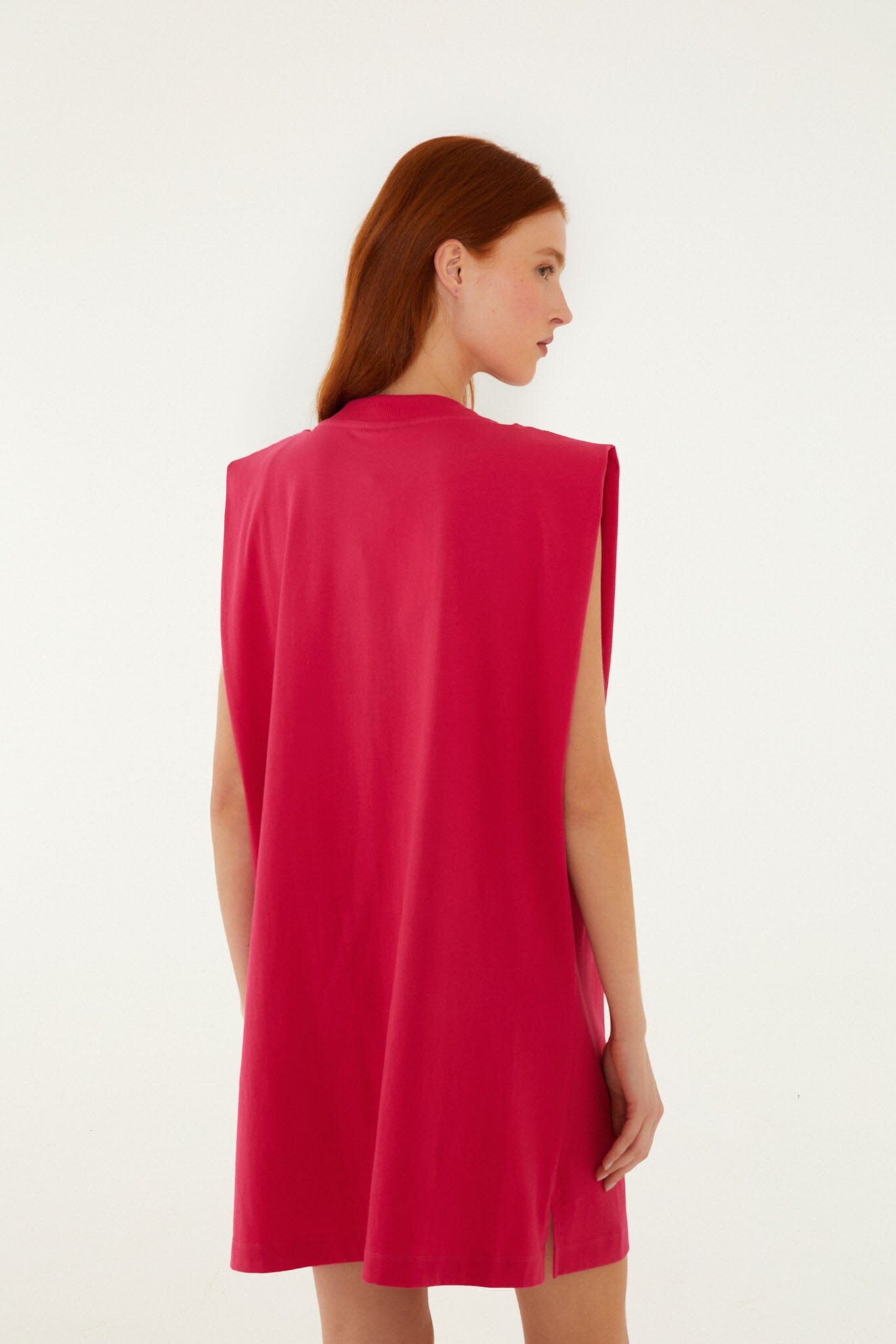 Pink Tropical Rose Padded Shoulders  Mini Dress