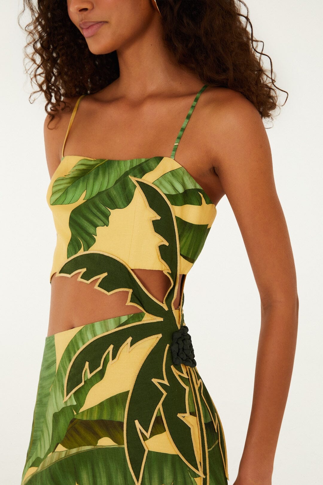 Soft Yellow 3D Banana Leaves Maxi Dress