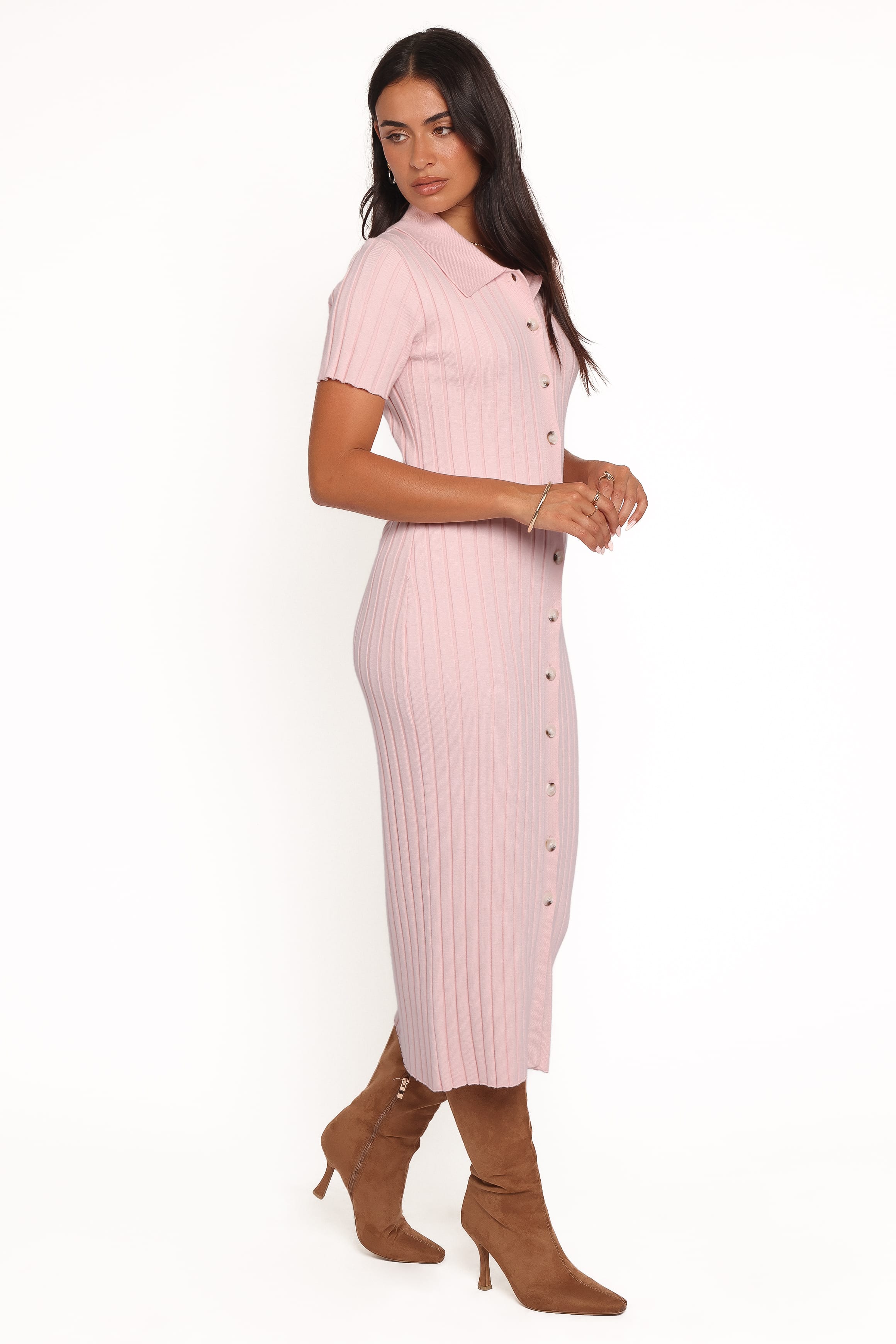 Aisha Short Sleeve Knit Midi Dress - Pink