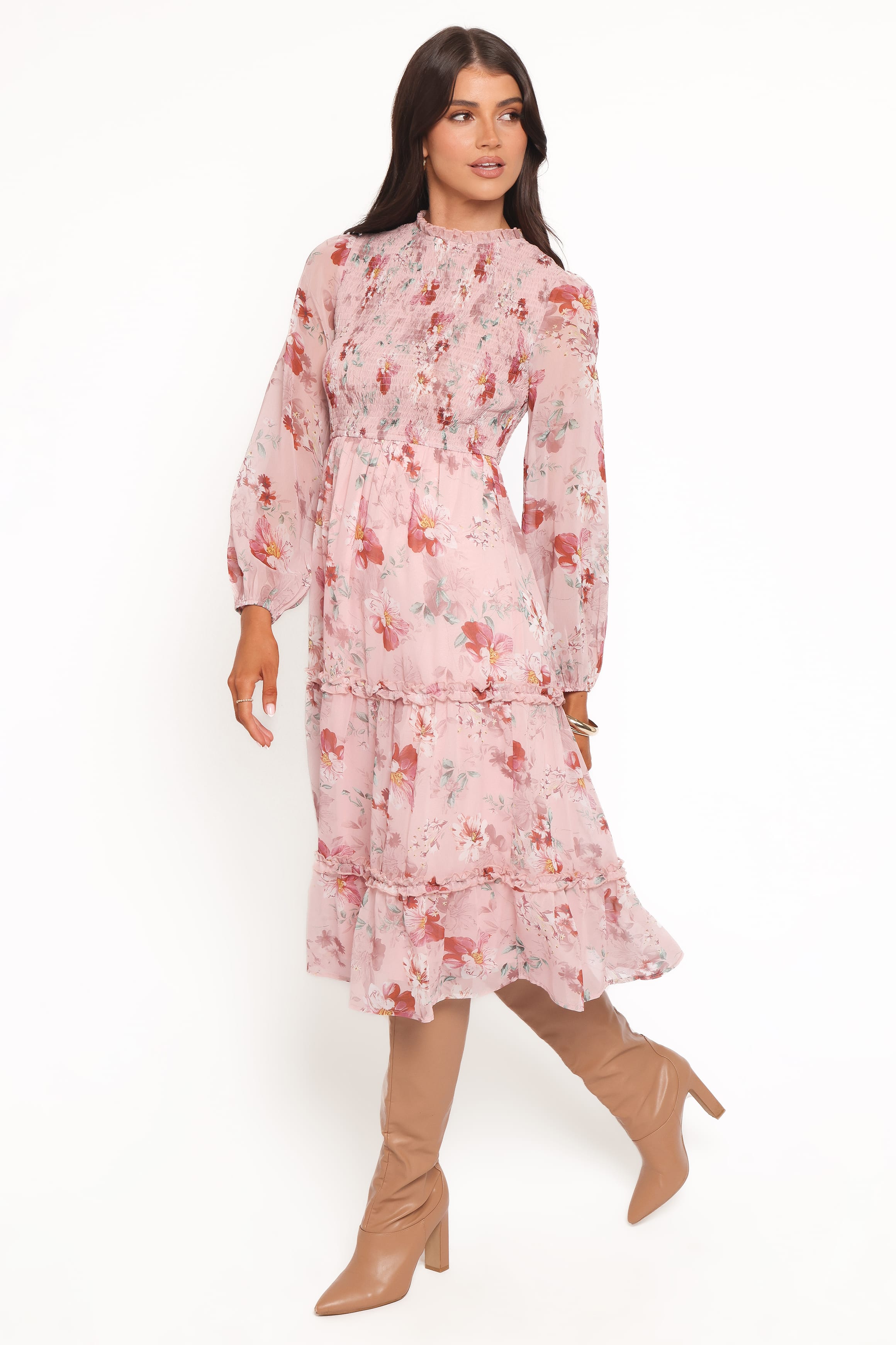 Alamea Long Sleeve Midi Dress - Pink Floral