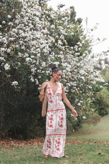 Amore Bias Cut Maxi Dress - Red Rose