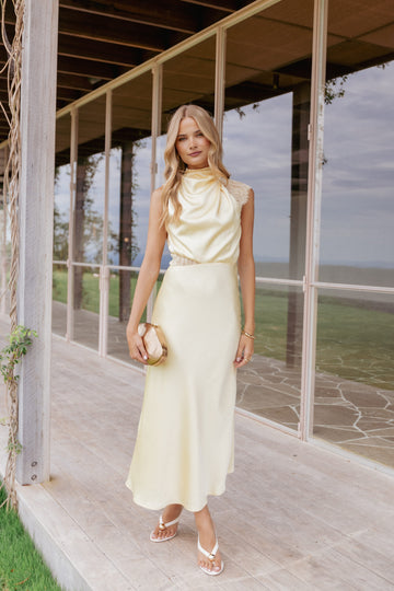 Anabelle Halter Neck Lace Maxi Dress - Butter Yellow