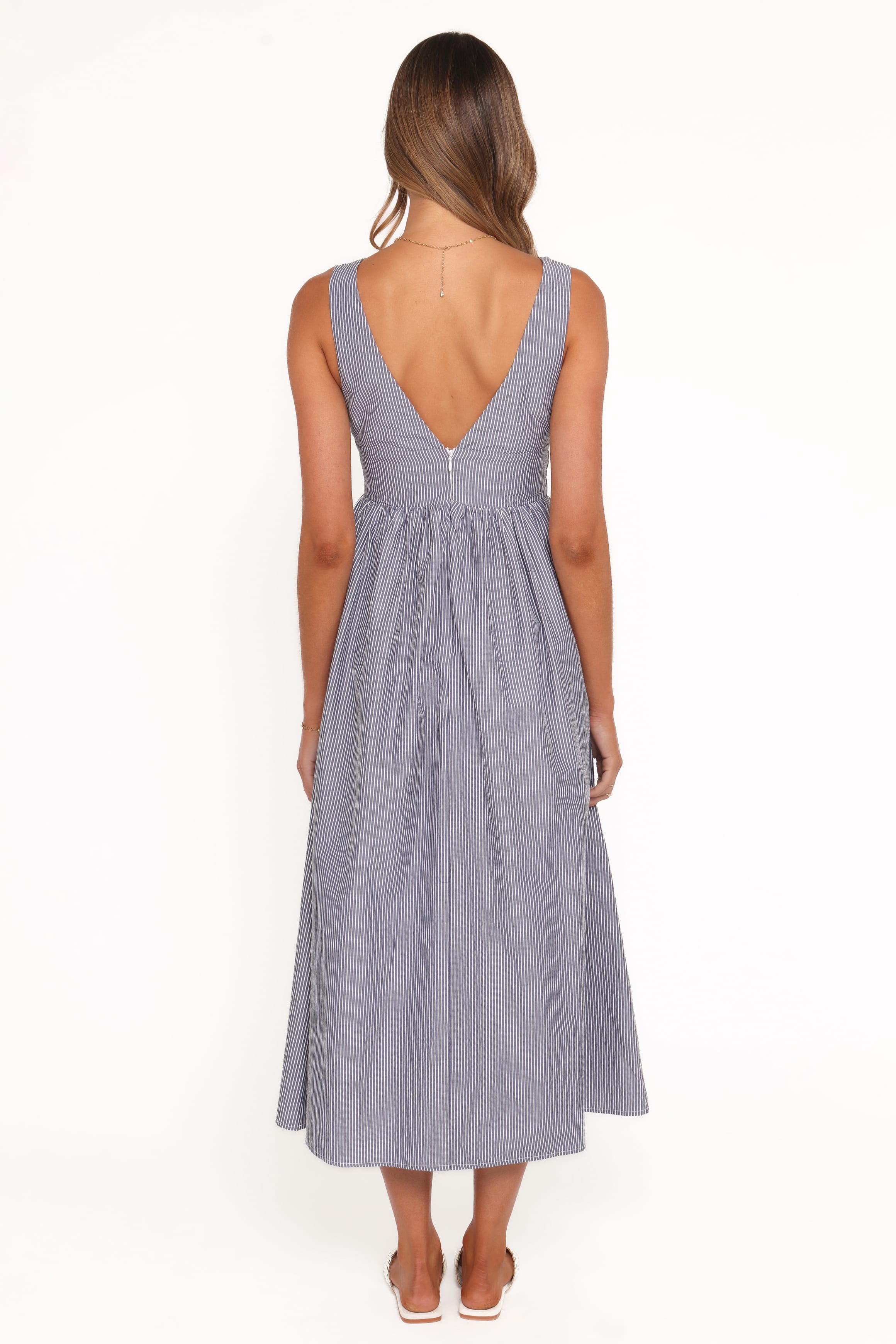 Annora Midi Dress - Navy Pinstripe