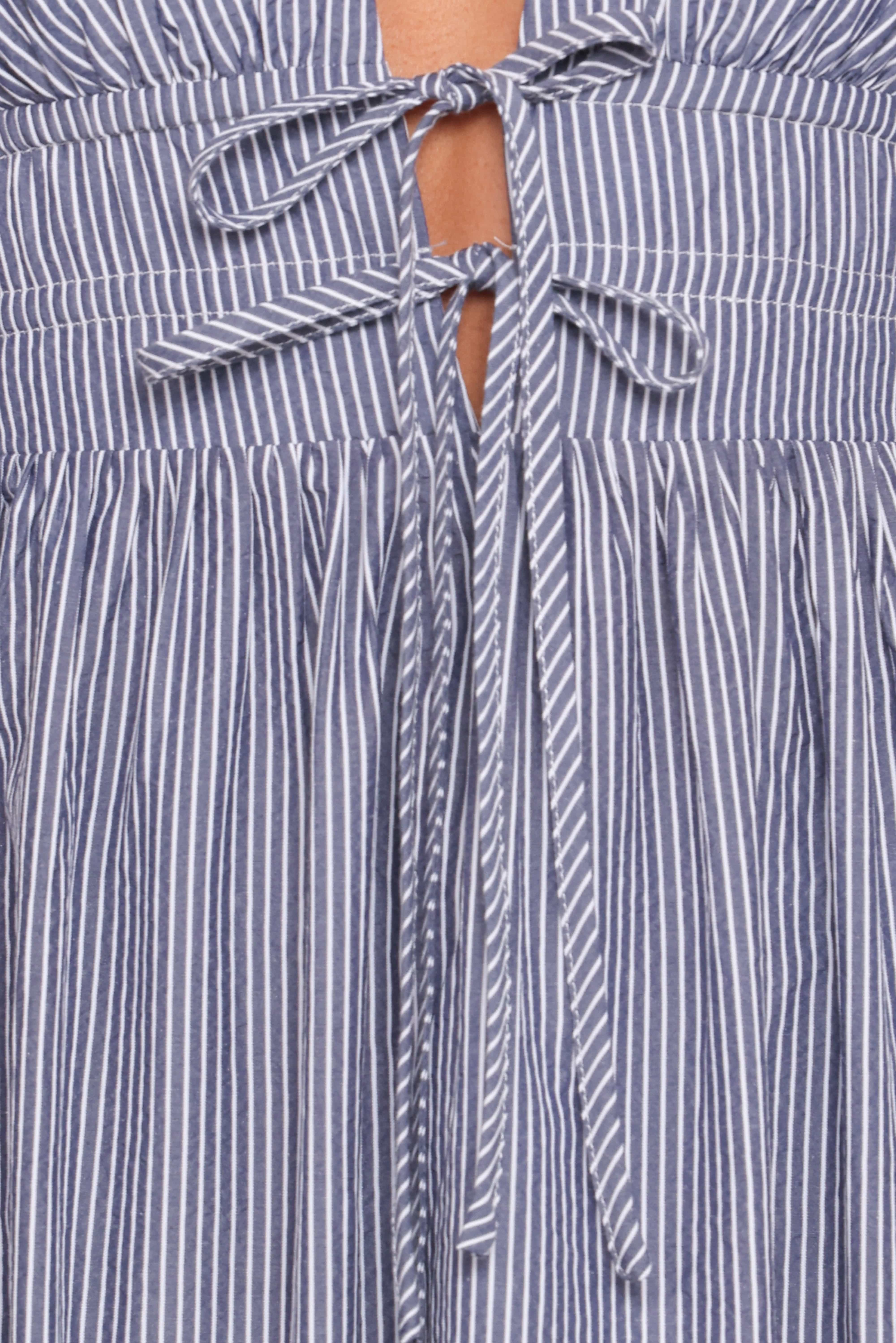 Annora Midi Dress - Navy Pinstripe