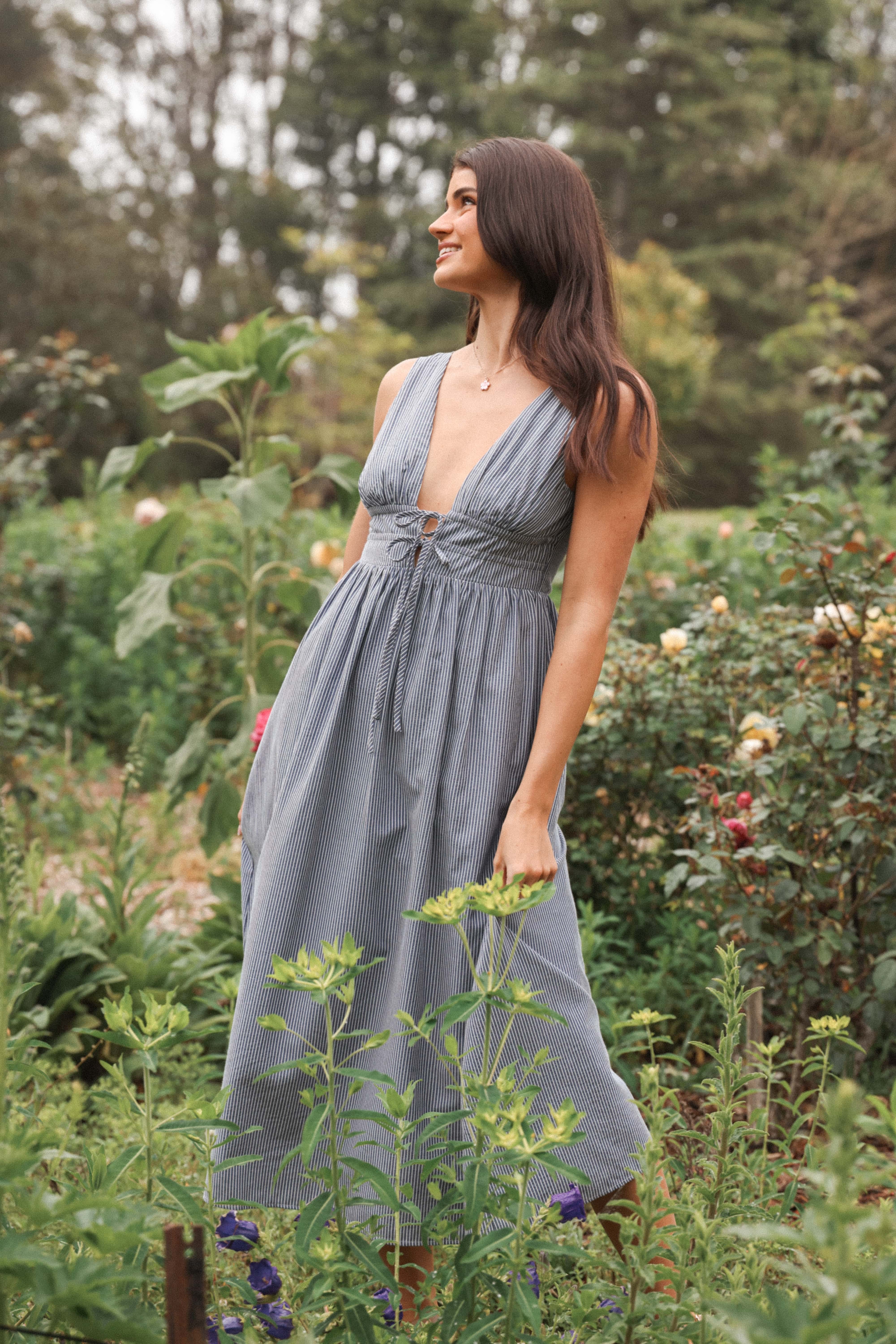 Annora Midi Dress - Navy Pinstripe