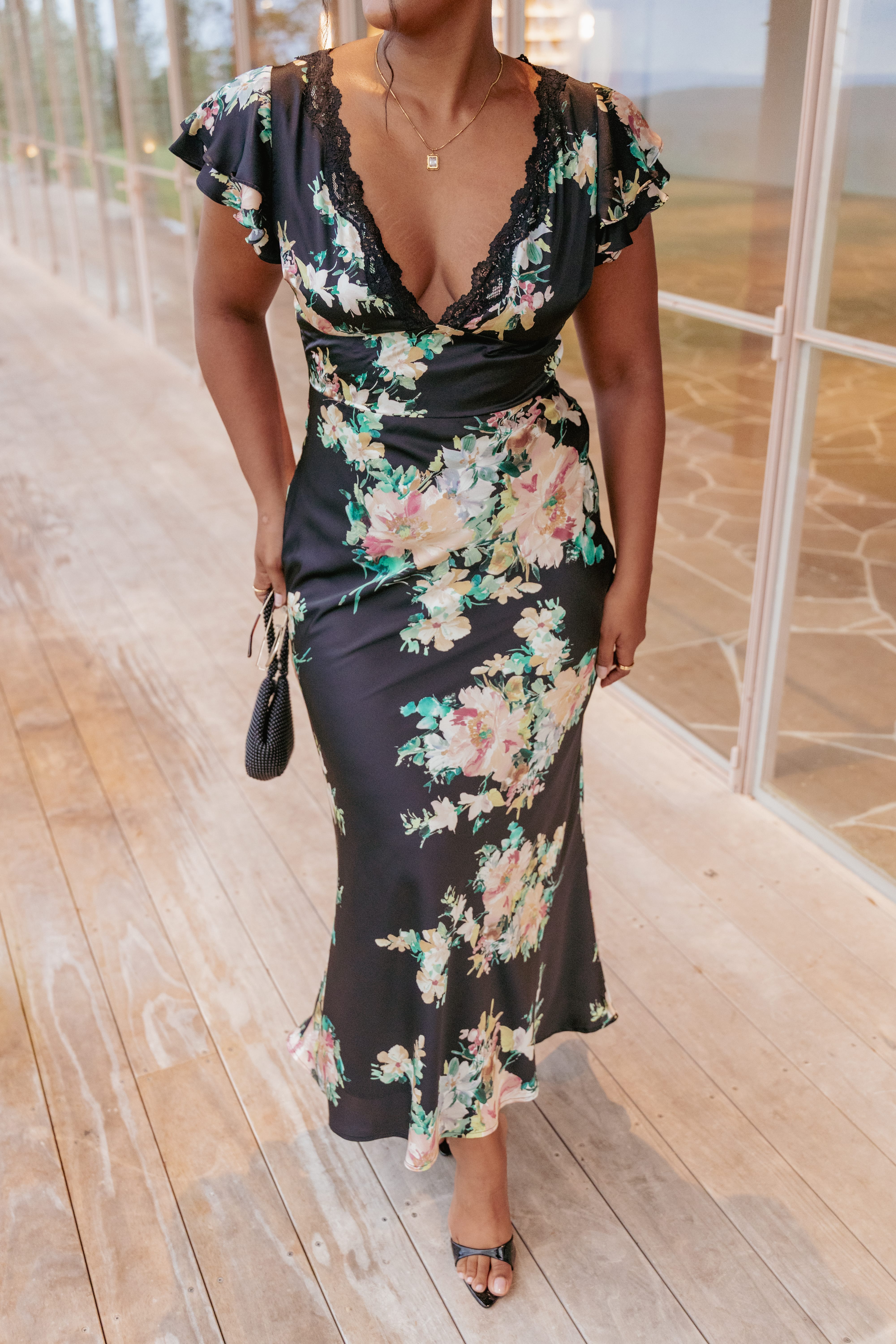 Arella Maxi Dress - Black Floral