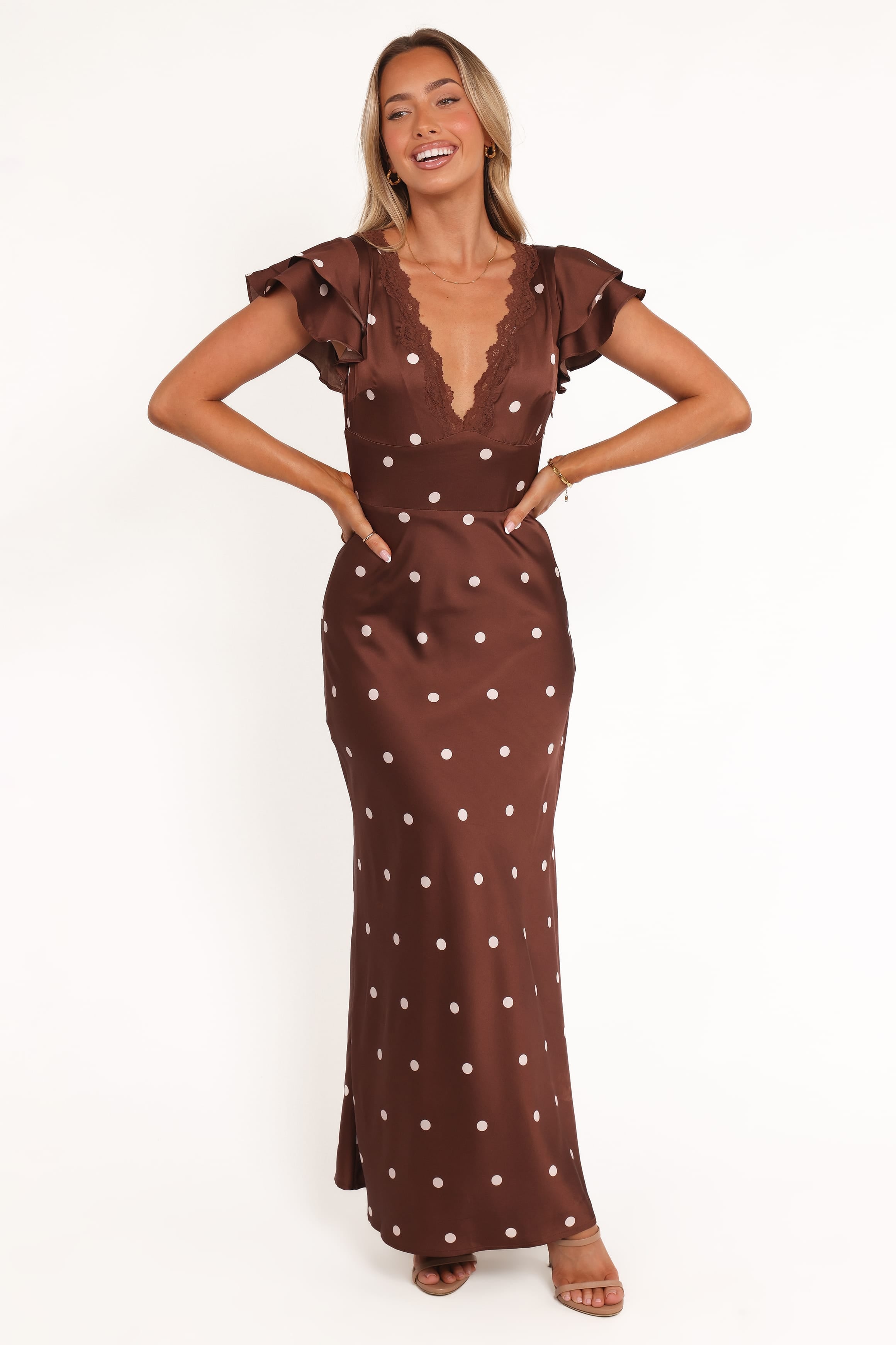 Arella Maxi Dress - Brown Polka Dot