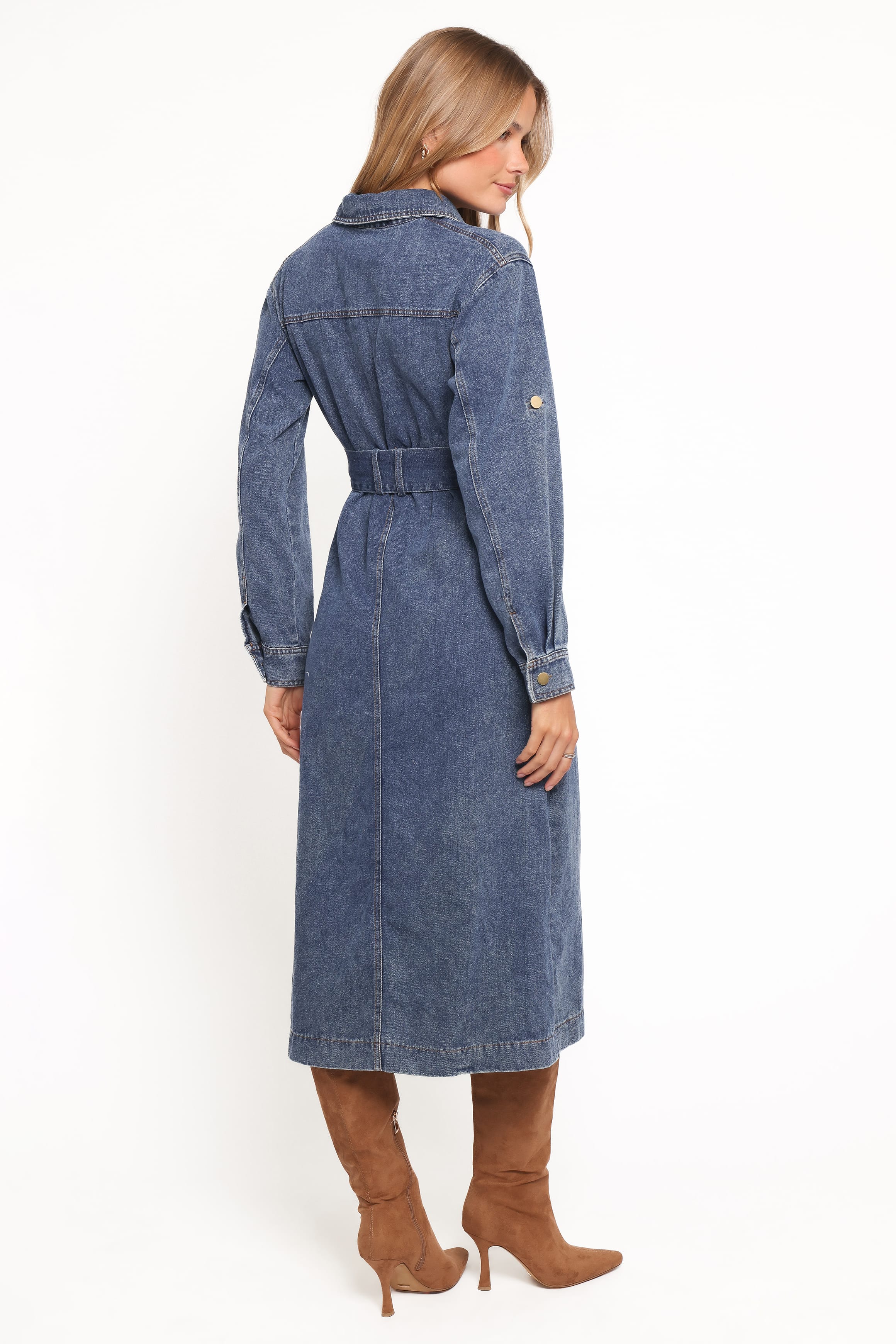 Ballina Long Sleeve Midi Dress - Blue Denim