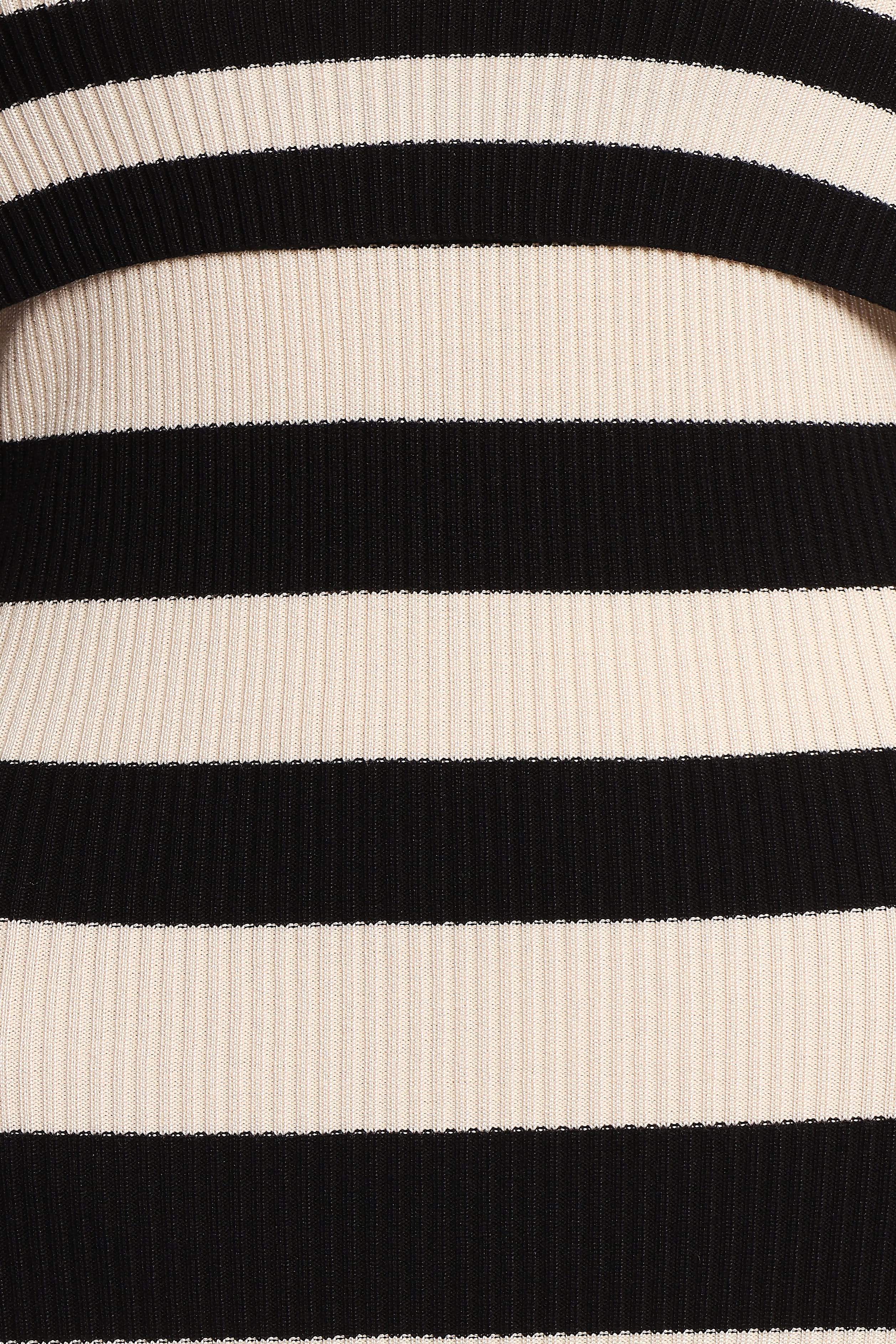 Banks Off Shoulder Knit Dress - Black Cream Stripe