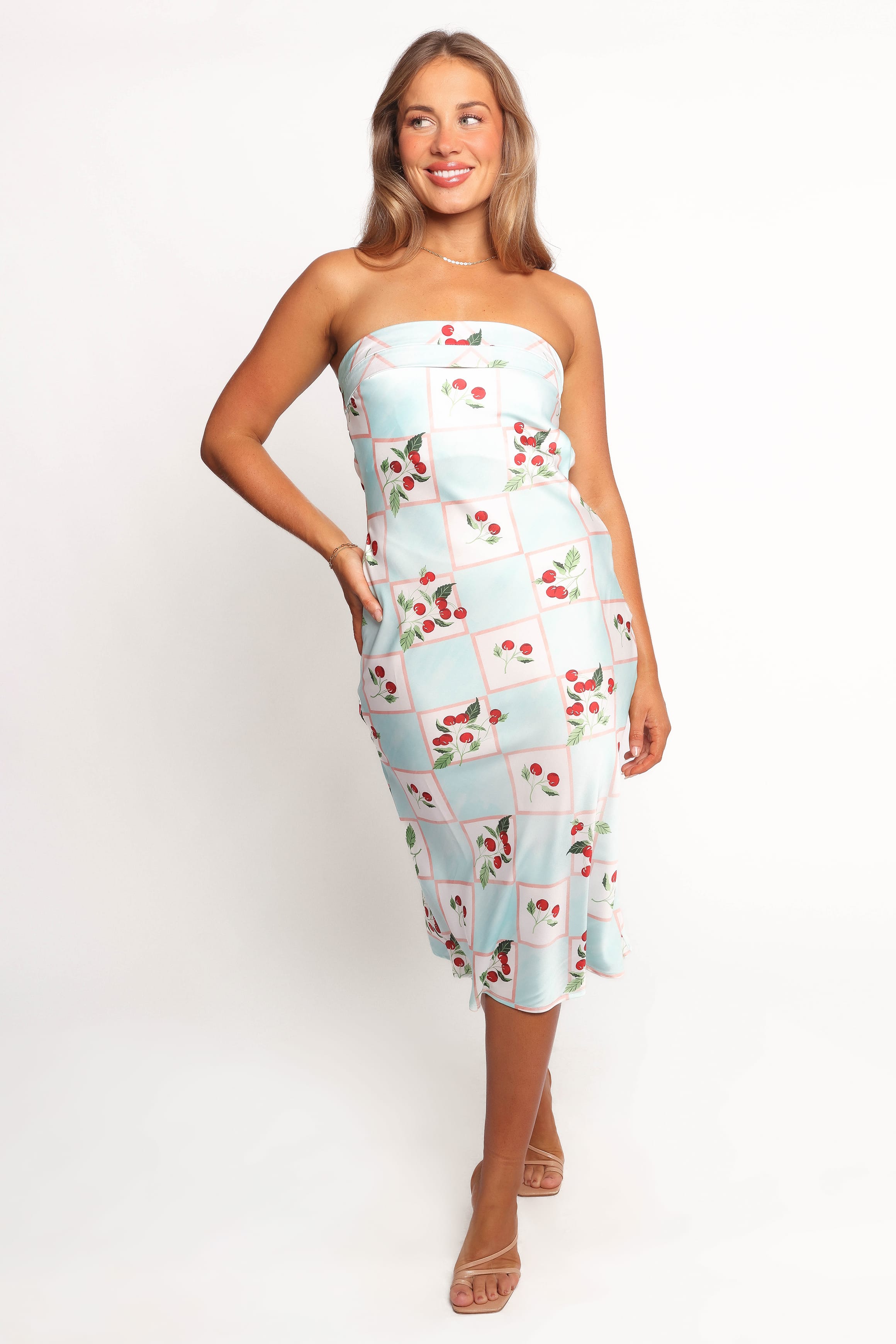 Benton Strapless Midi Dress - Cherry Print