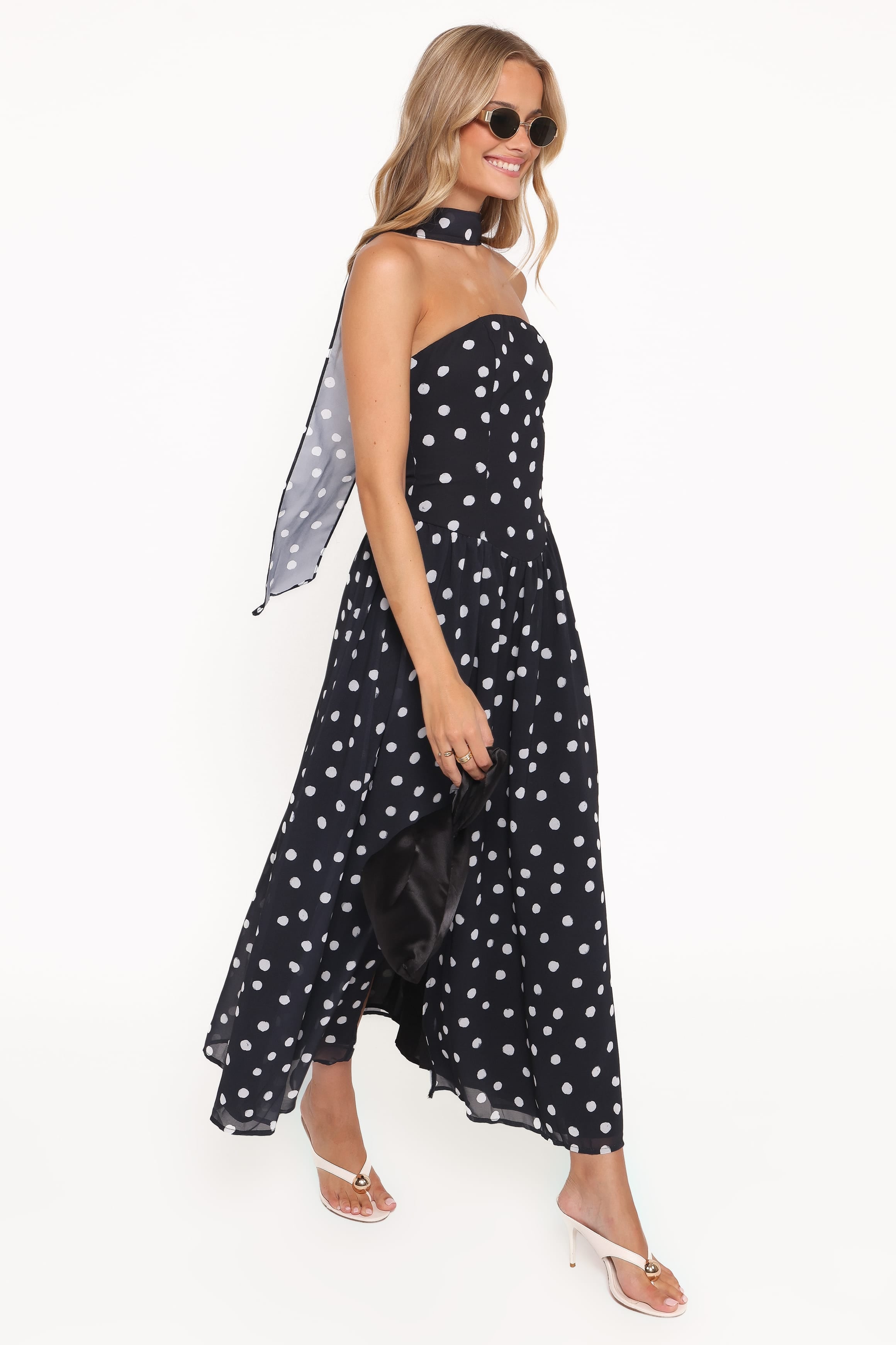 Boston Strapless Maxi Dress - Black Polka Dot
