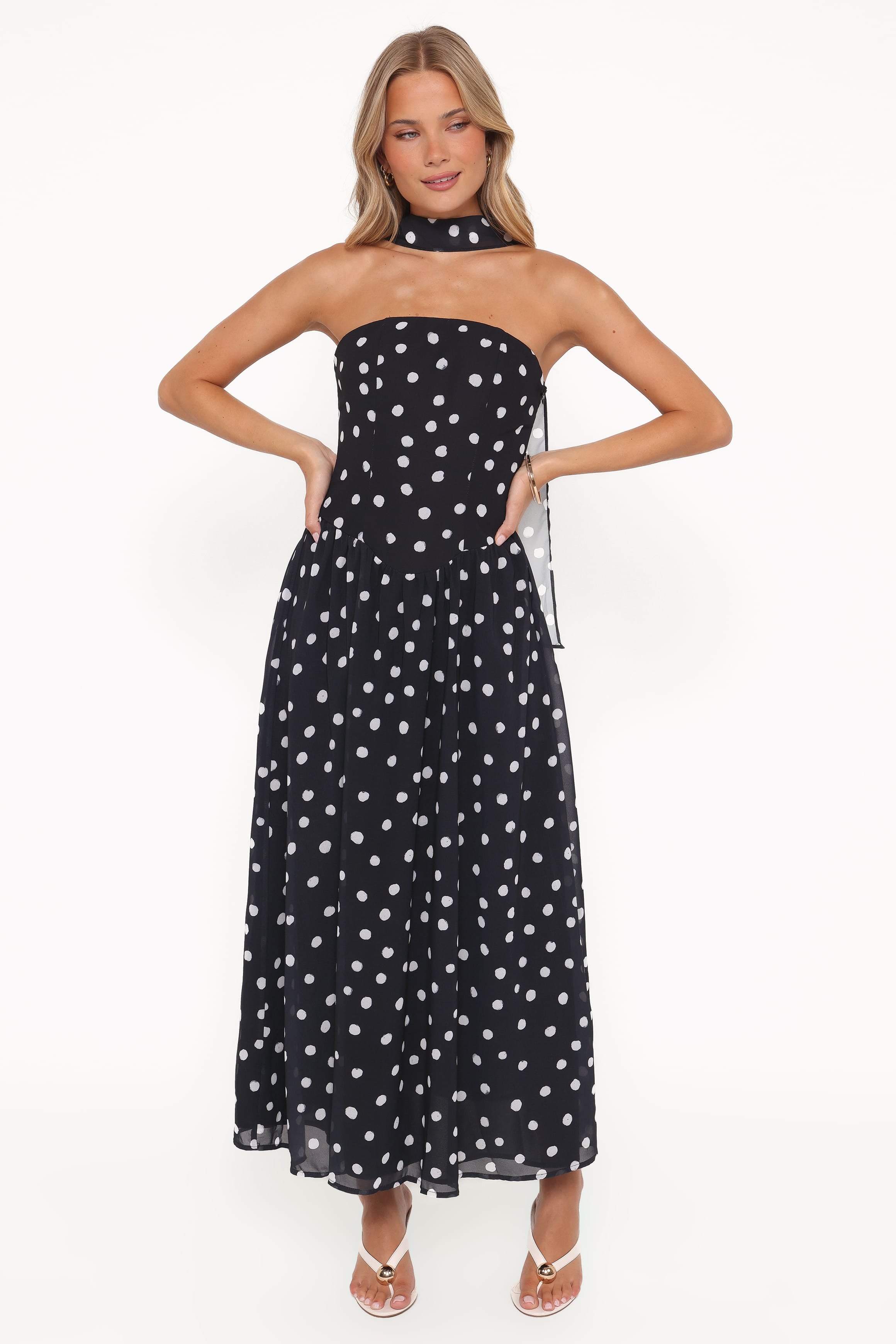 Boston Strapless Maxi Dress - Black Polka Dot