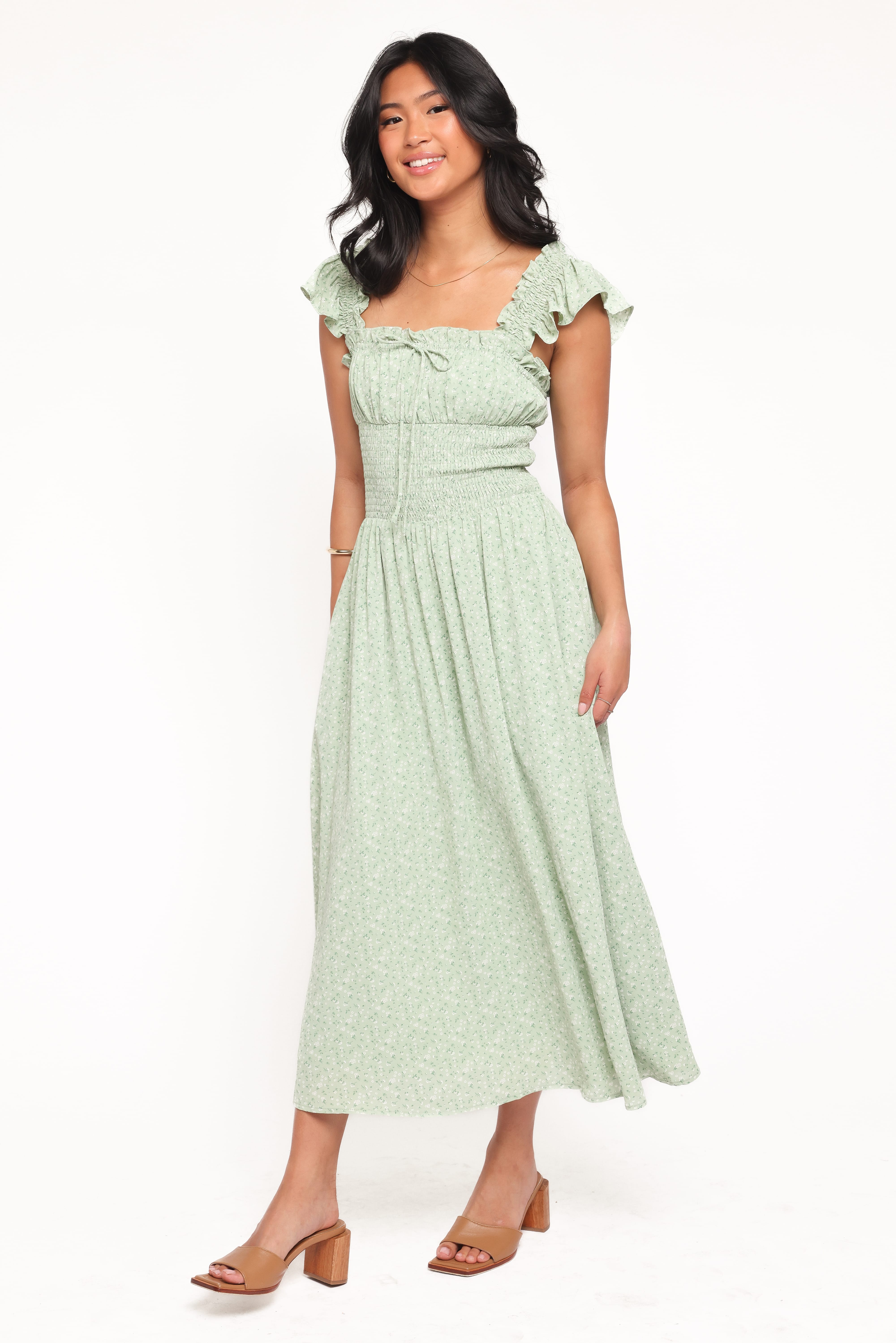 Bronte Midi Dress - Green Floral