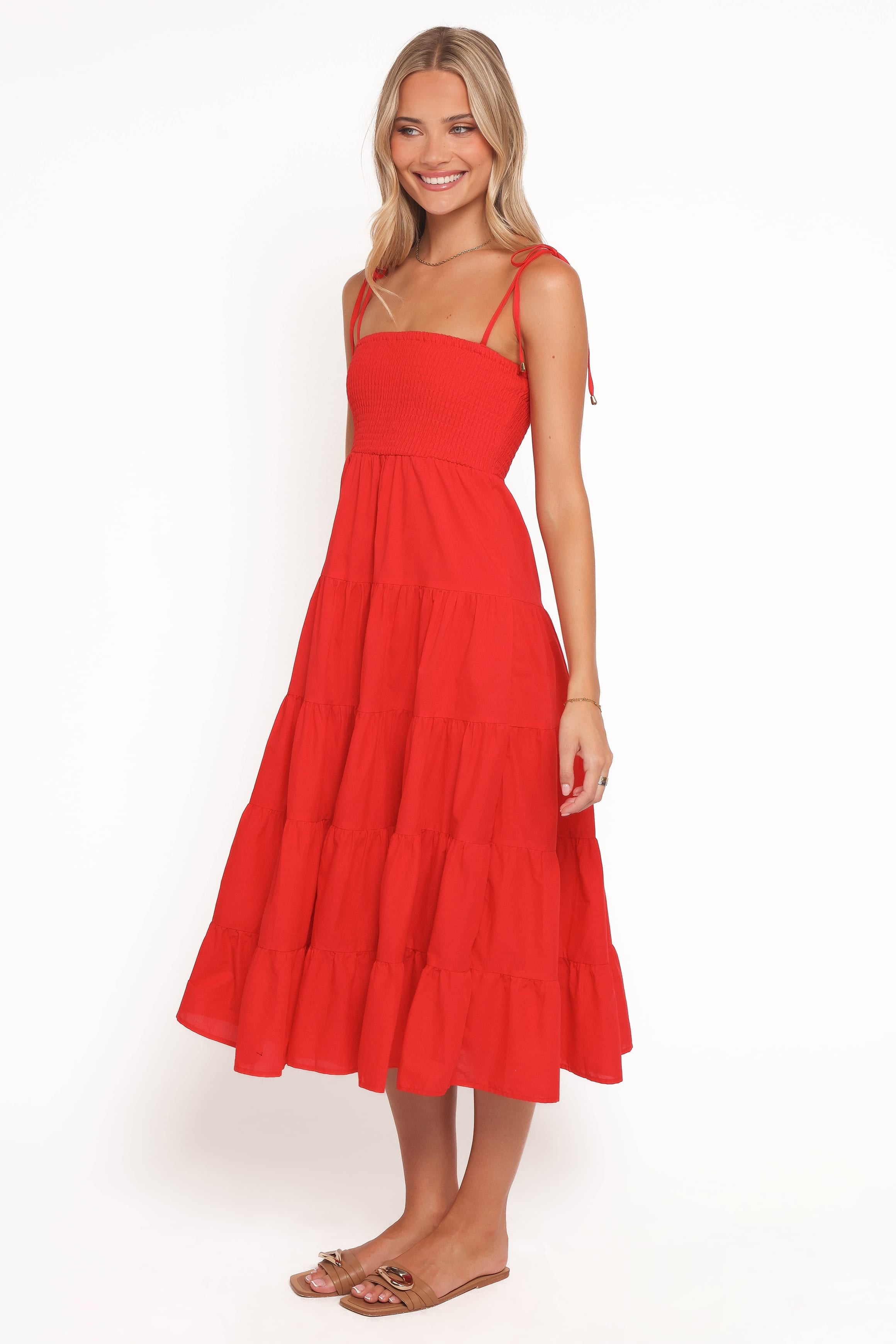Carrol Shirred Bodice Maxi Dress - Red