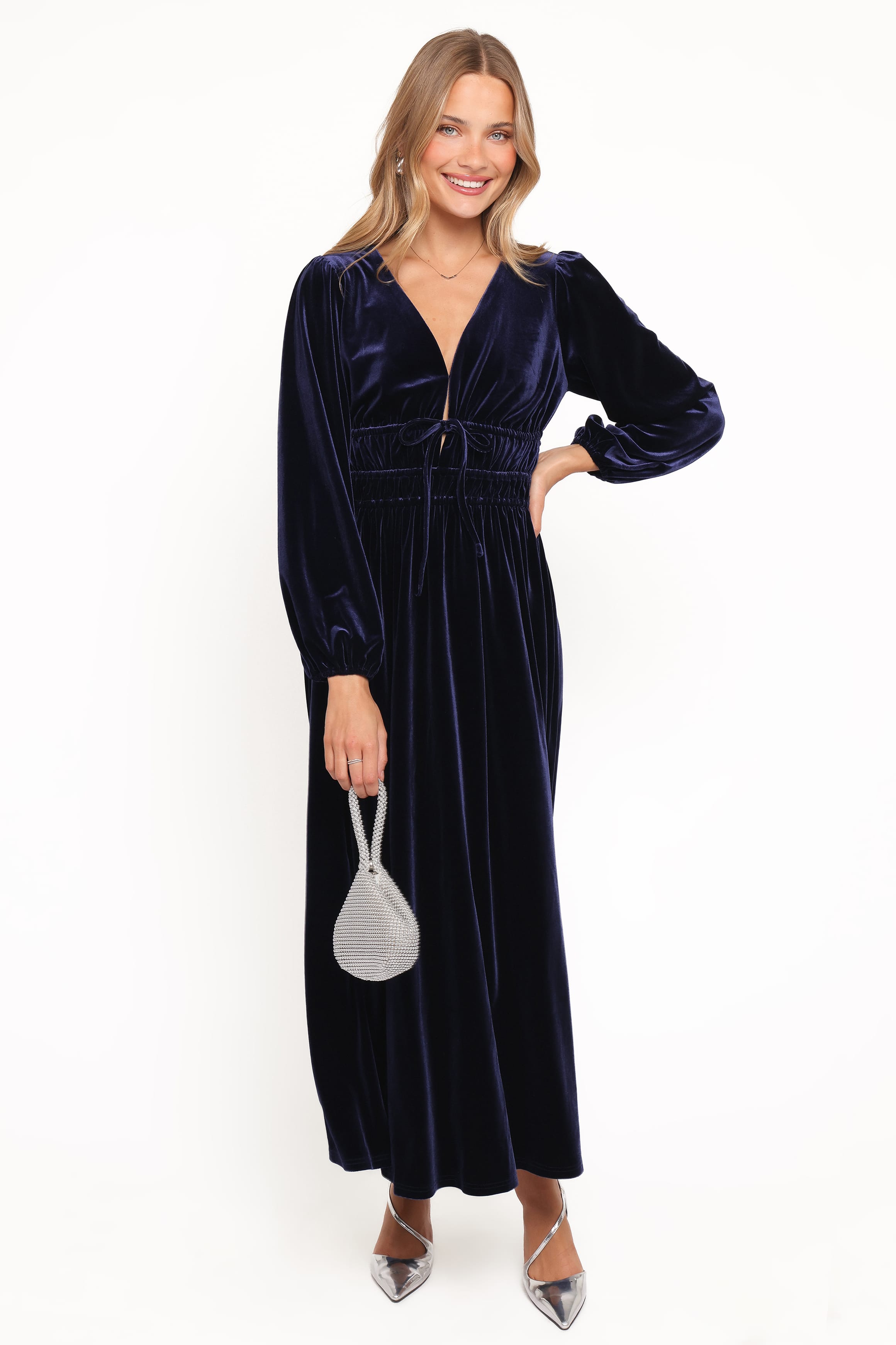Cece Velvet Long Sleeve Maxi Dress - Midnight Blue