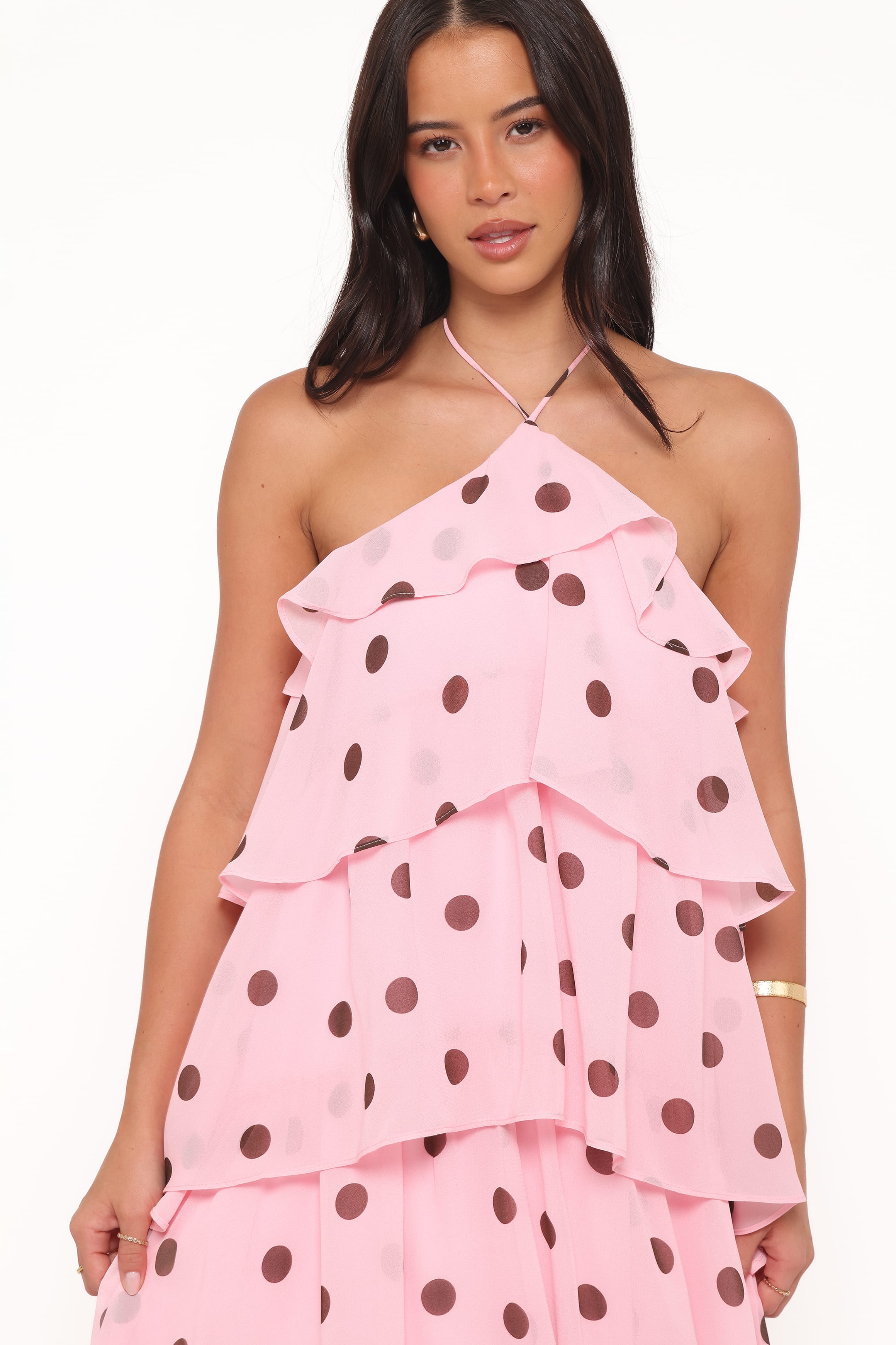 Chasity Halterneck Maxi Dress - Pink Polka Dot