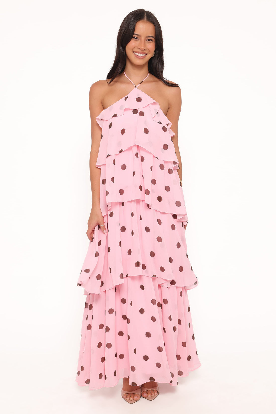 Chasity Halterneck Maxi Dress - Pink Polka Dot