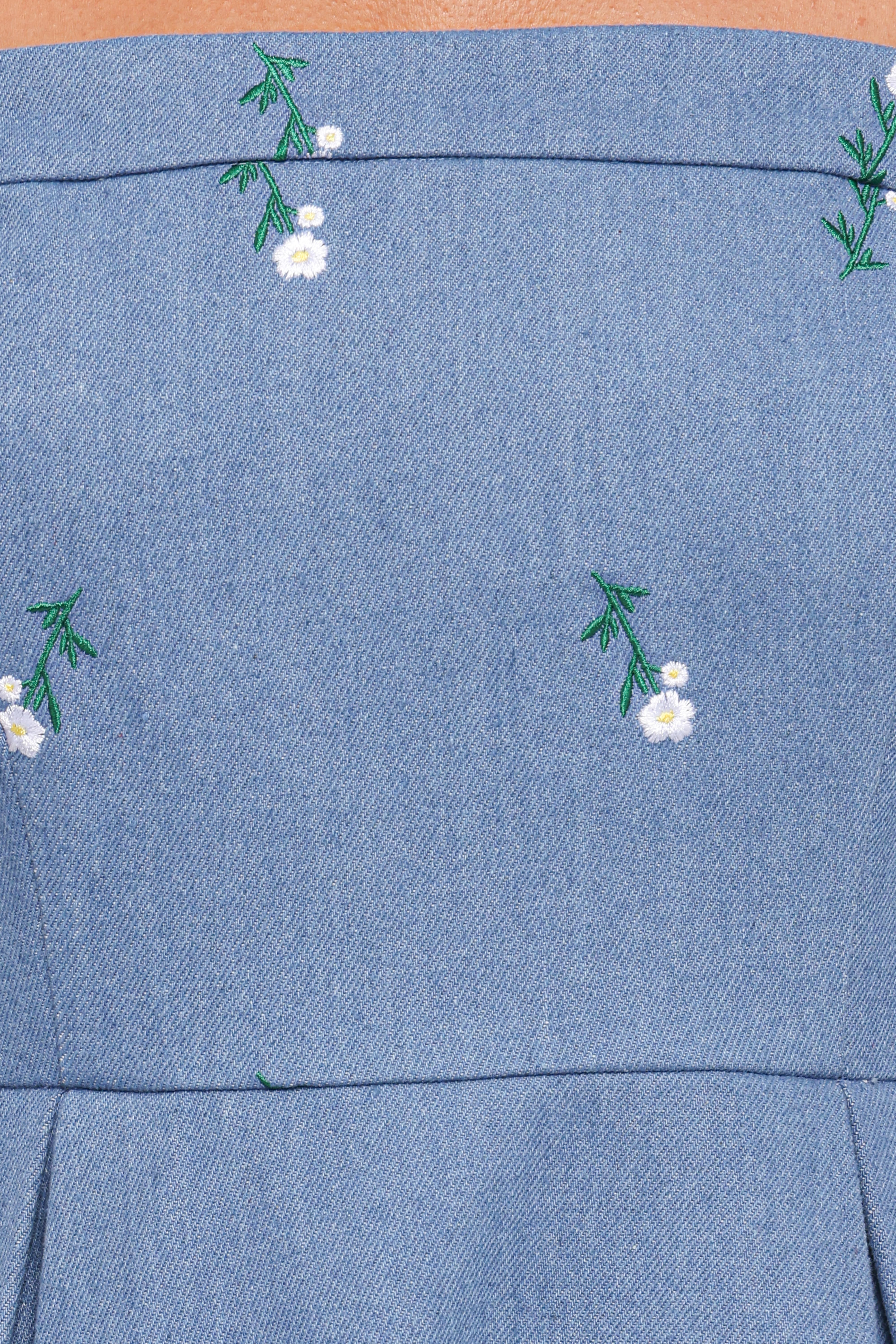 Chelsea Embroidered Midi Dress - Med Denim