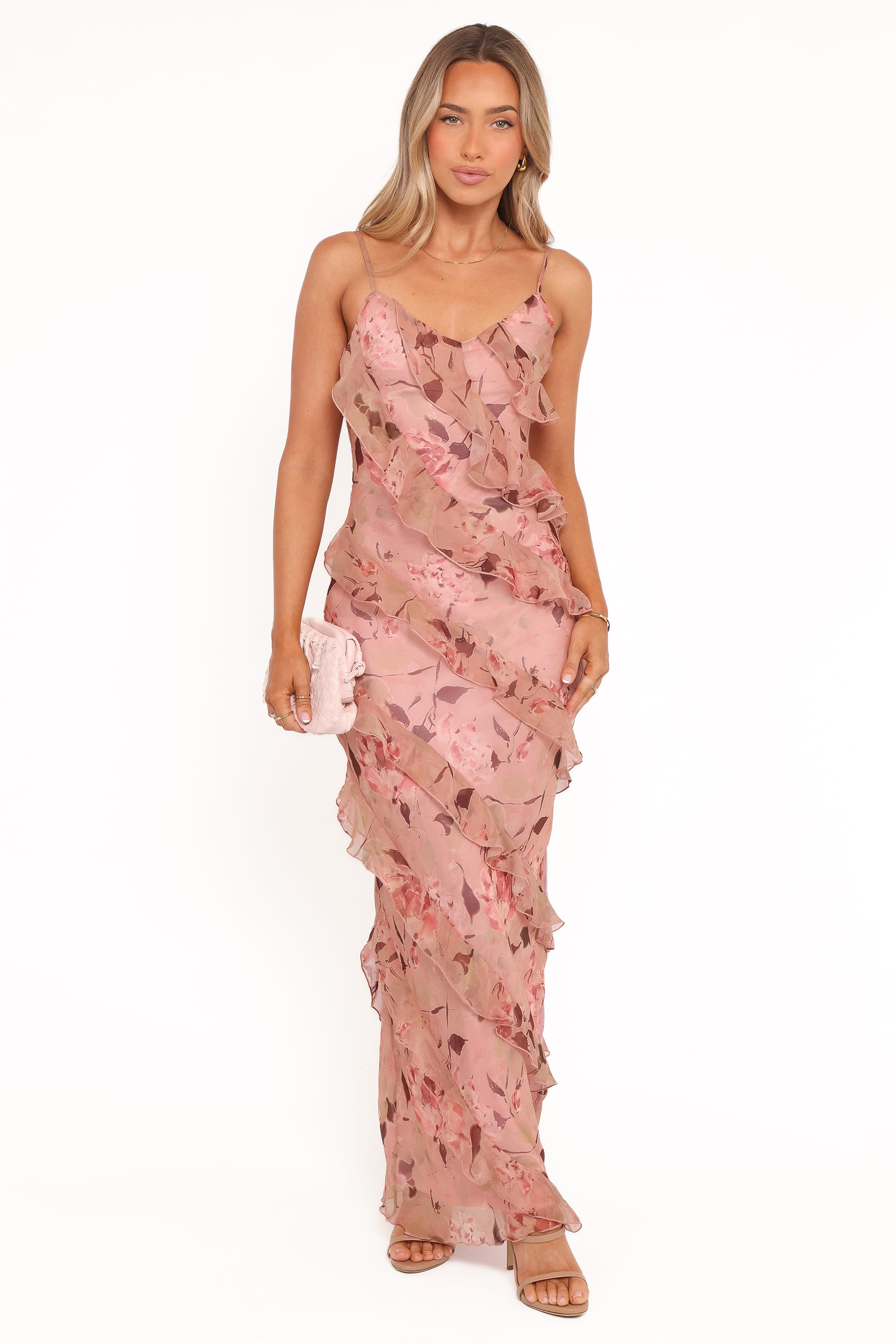 Ciao Ruffles Maxi Dress - Pale Pink Floral