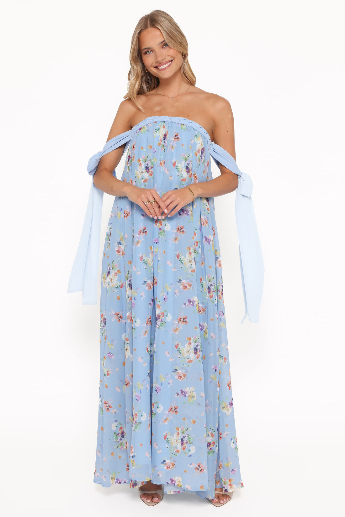 Codie Off Shoulder Maxi Dress - Cornflower Blue Floral