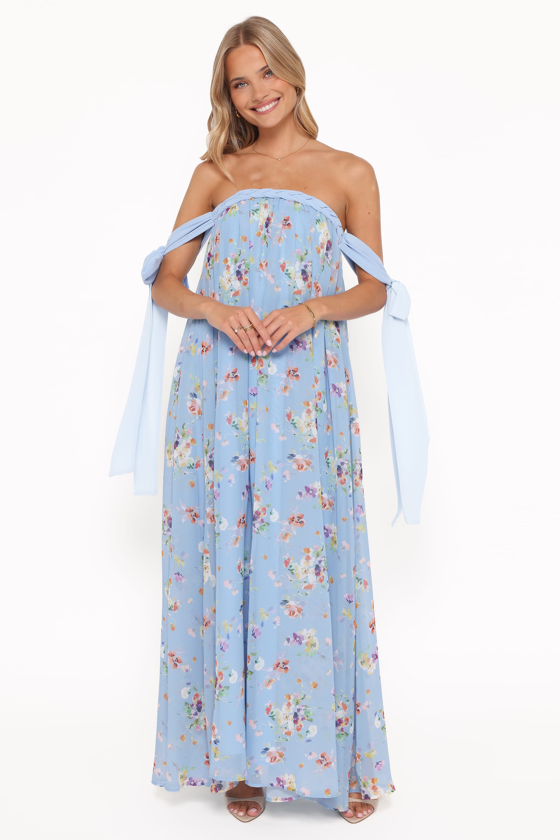 Codie Off Shoulder Maxi Dress - Cornflower Blue Floral