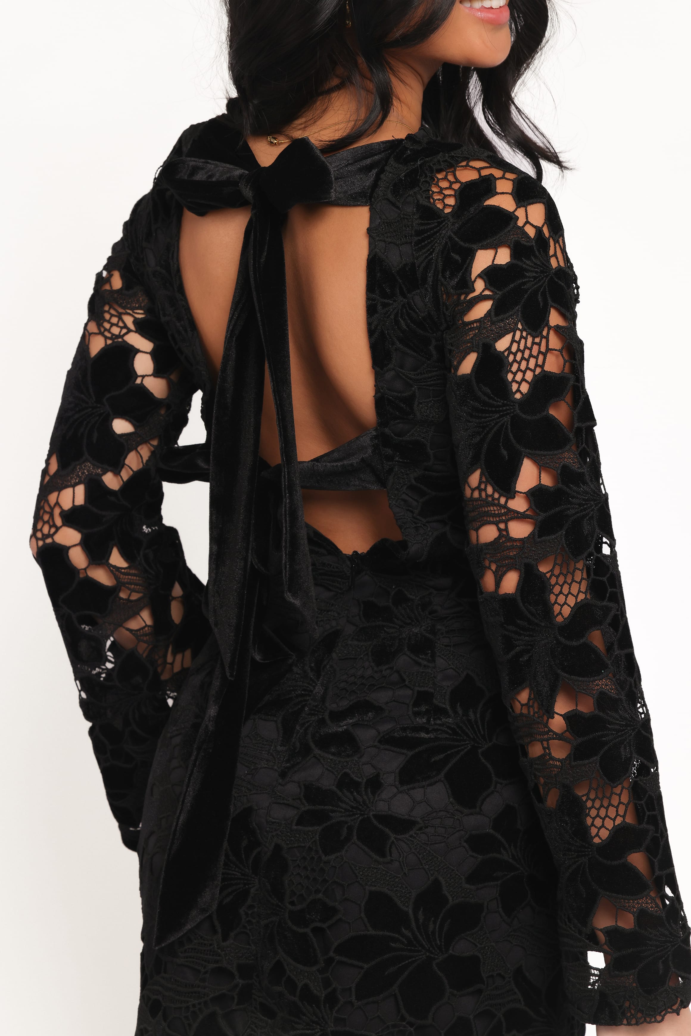 Cynthia Velvet Lace Mini Dress - Black