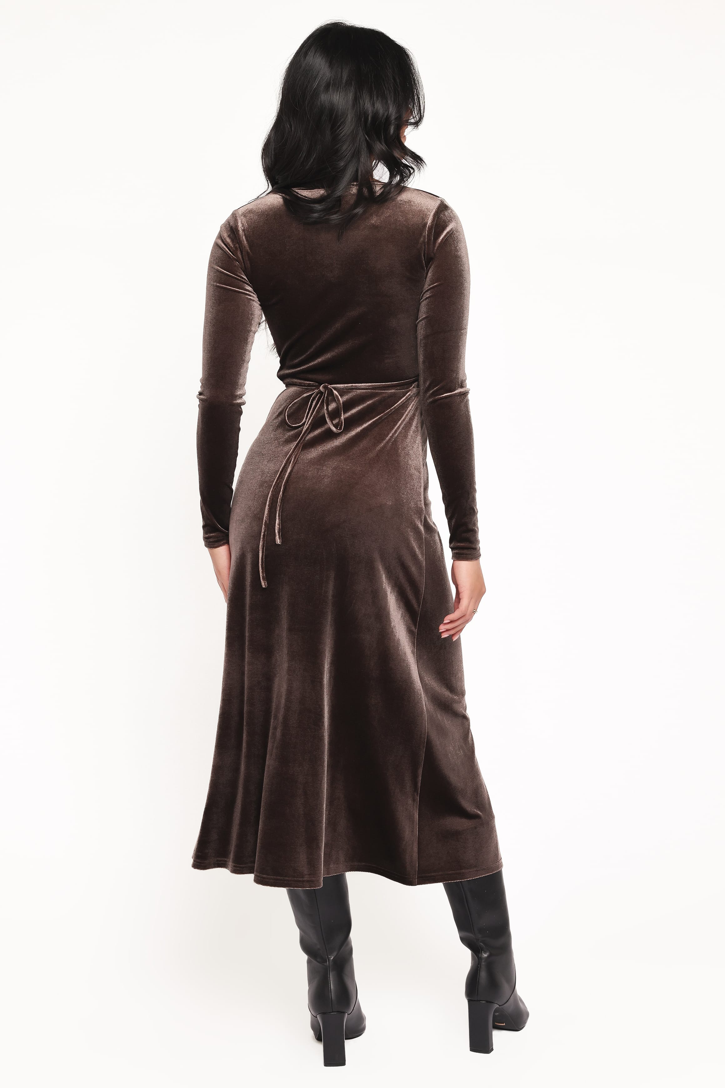 Darby Long Sleeve Midi Dress - Dark Brown