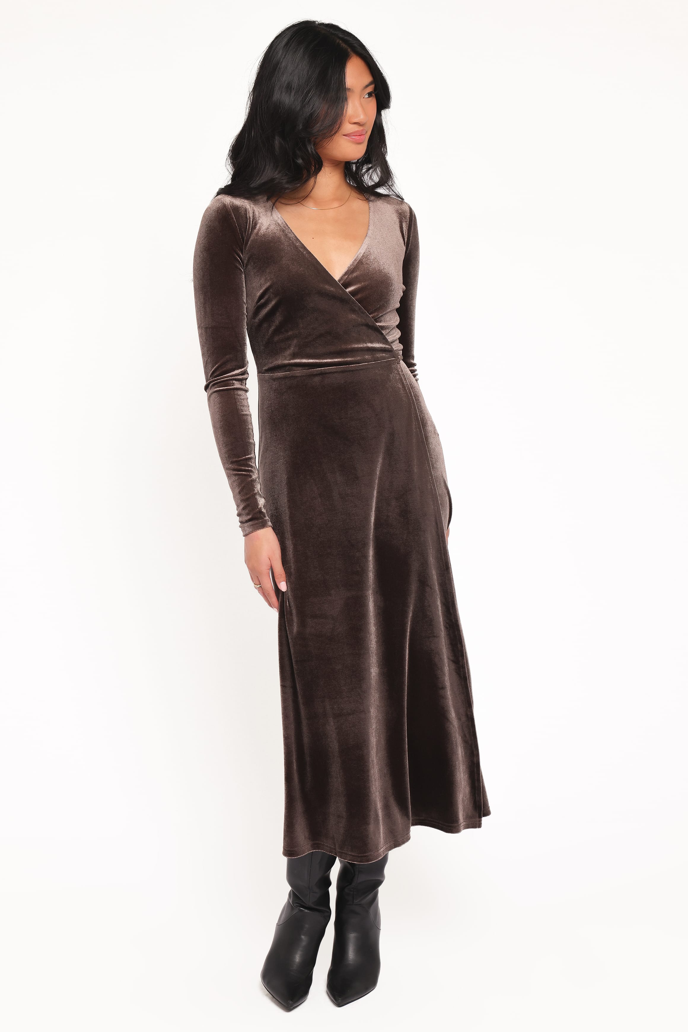 Darby Long Sleeve Midi Dress - Dark Brown